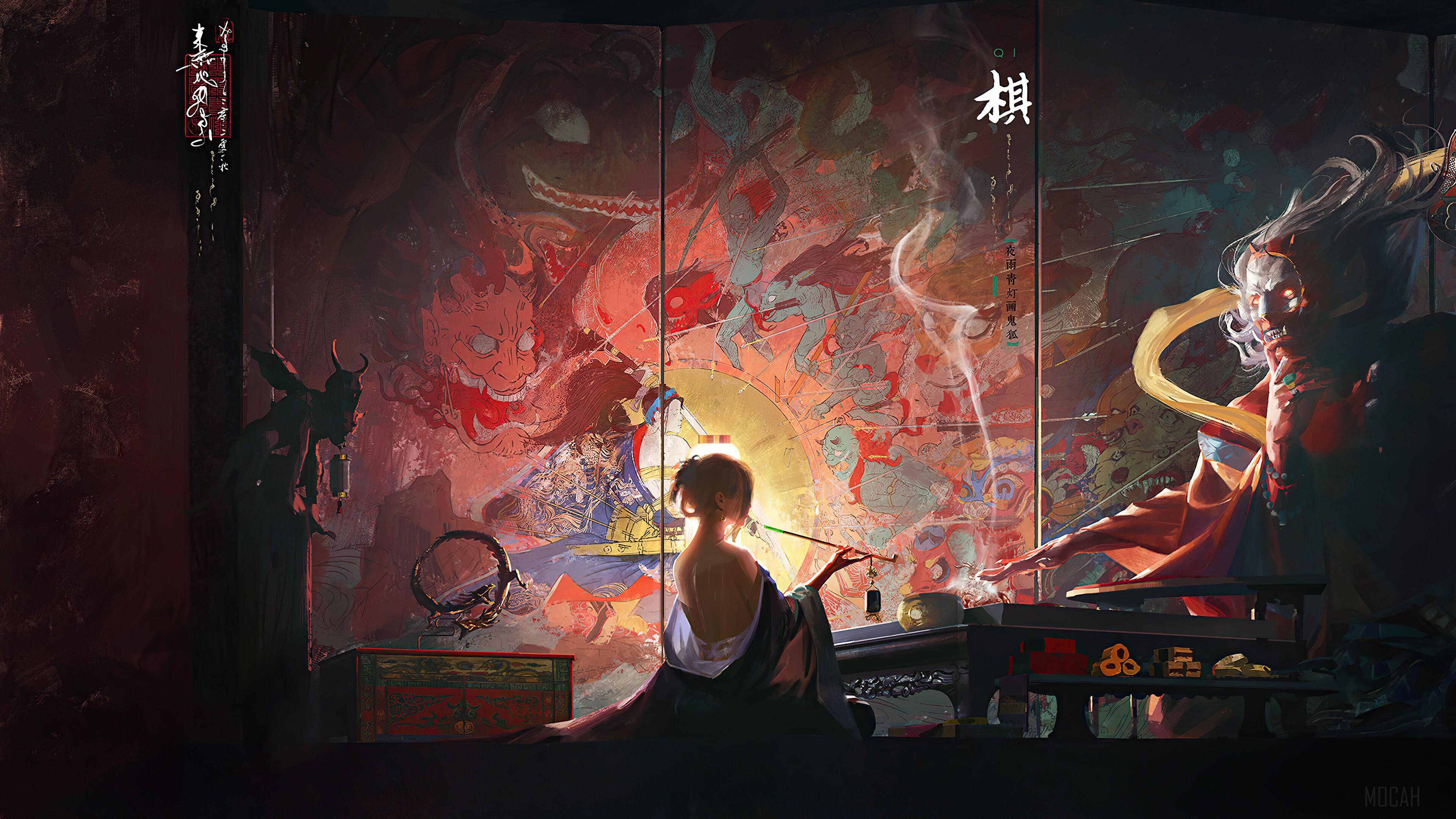 3840x2160 Fantasy, Japanese, Demon, Yokai, Art, Digital Art 4k wallpaper. Mocah HD Wallpaper