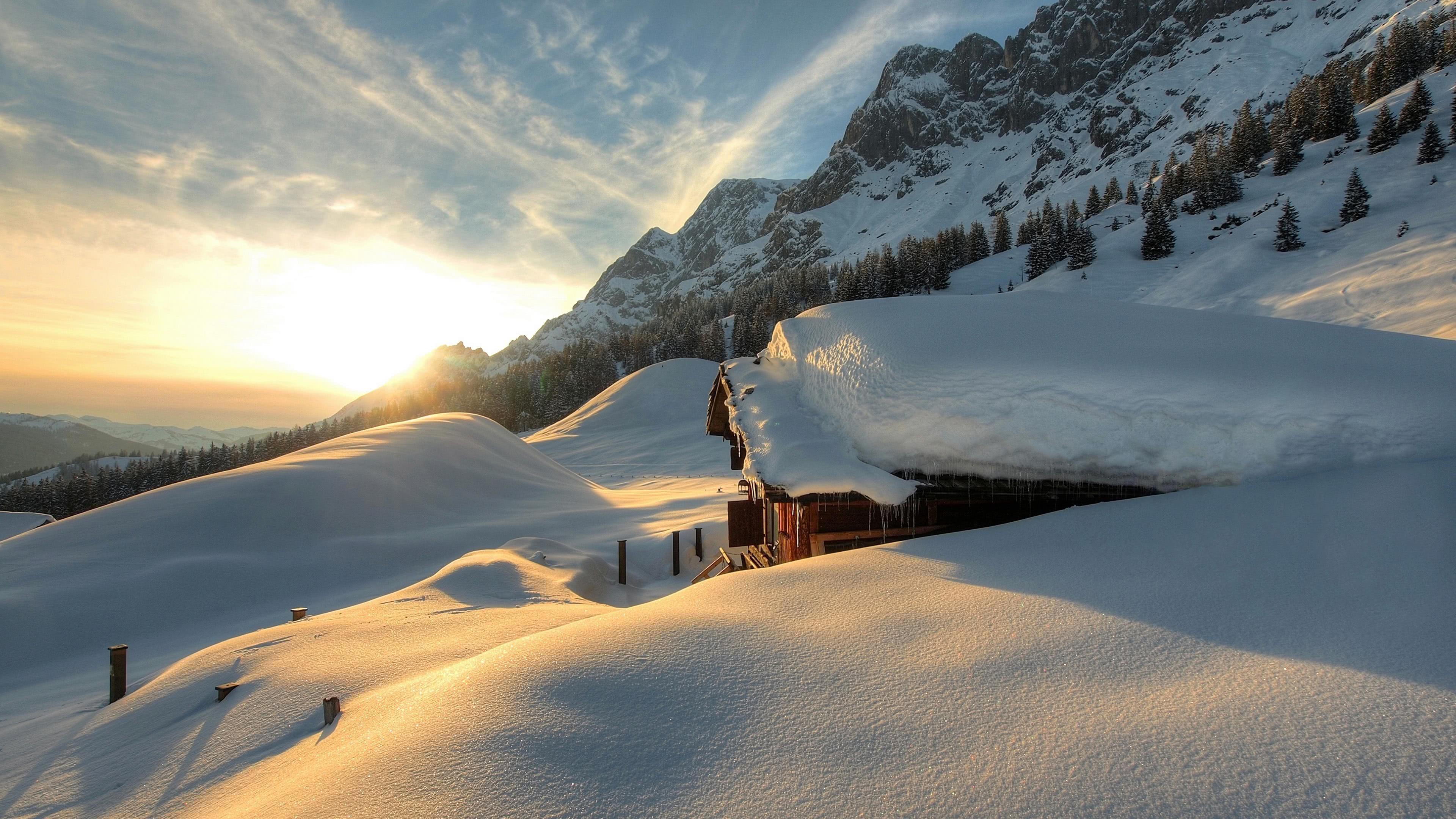 3840x2160 Winter Mountains in Austria UHD 4K Wallpaper