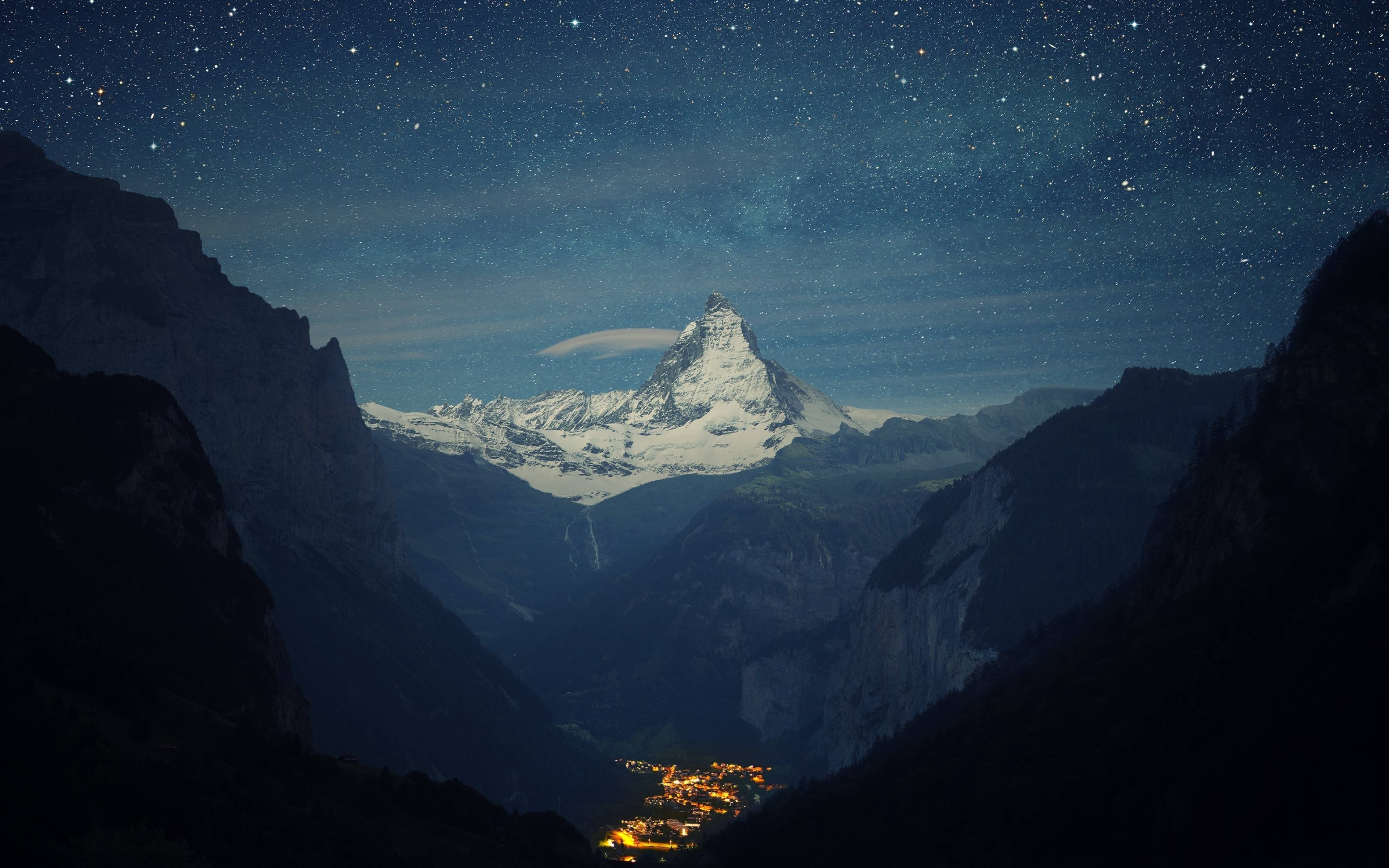 3840x2400 Zermatt Matterhorn Aerial View At Night UHD 4K 3840x2400 Resolution Wallpaper, HD City 4K Wallpaper, Image, Photo And Background