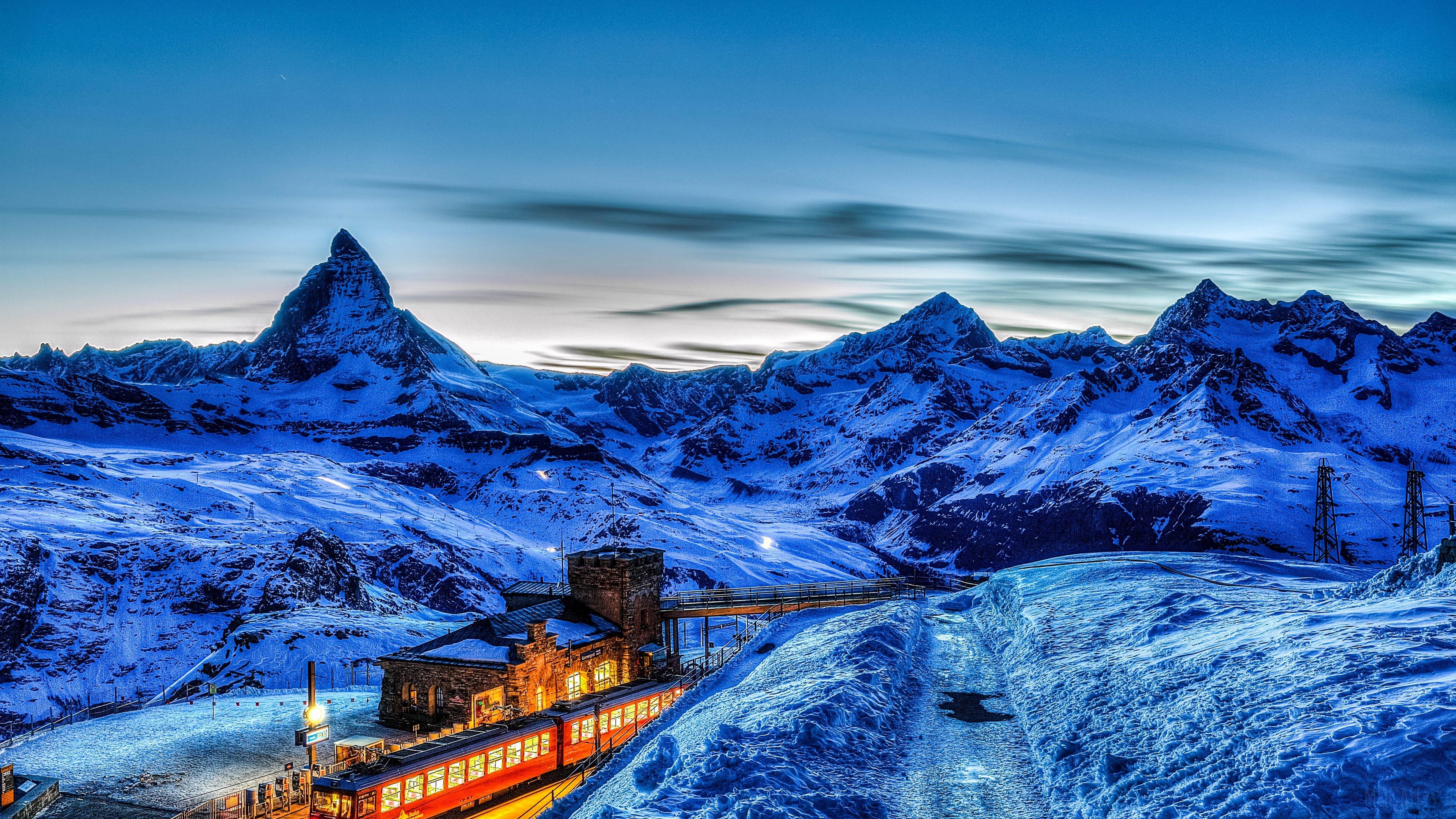 3840x2160 Alps, Matterhorn, Mountain, Snow, Switzerland, Train, Vehicle, Winter 4k wallpaper. Mocah HD Wallpaper