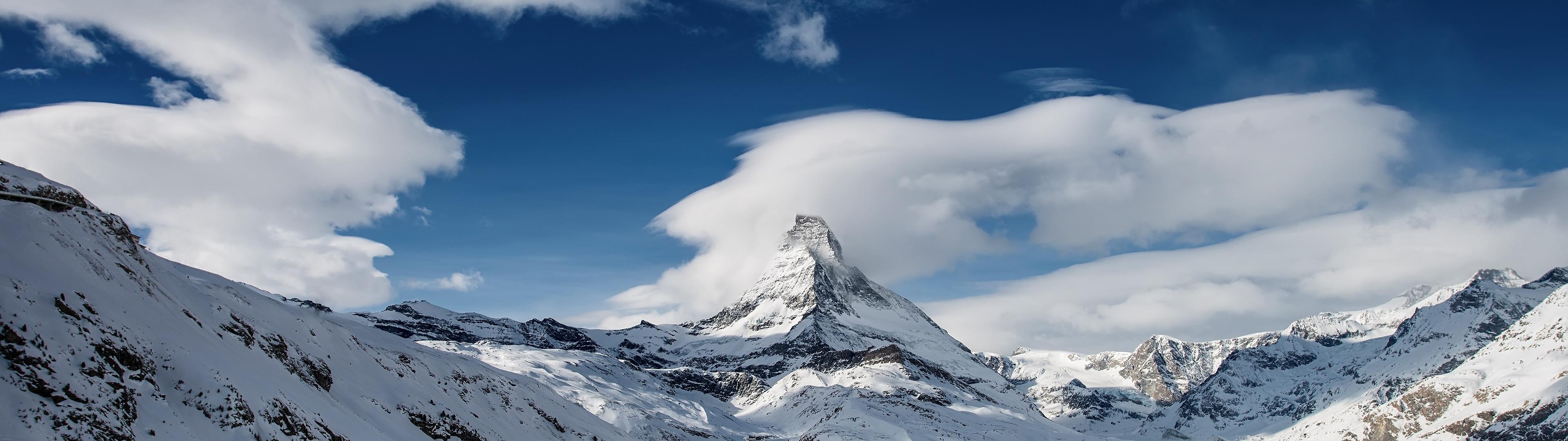 3840x1080 Matterhorn Wallpaper 4K, Mountain Peak, Pennine Alps, Switzerland, Nature