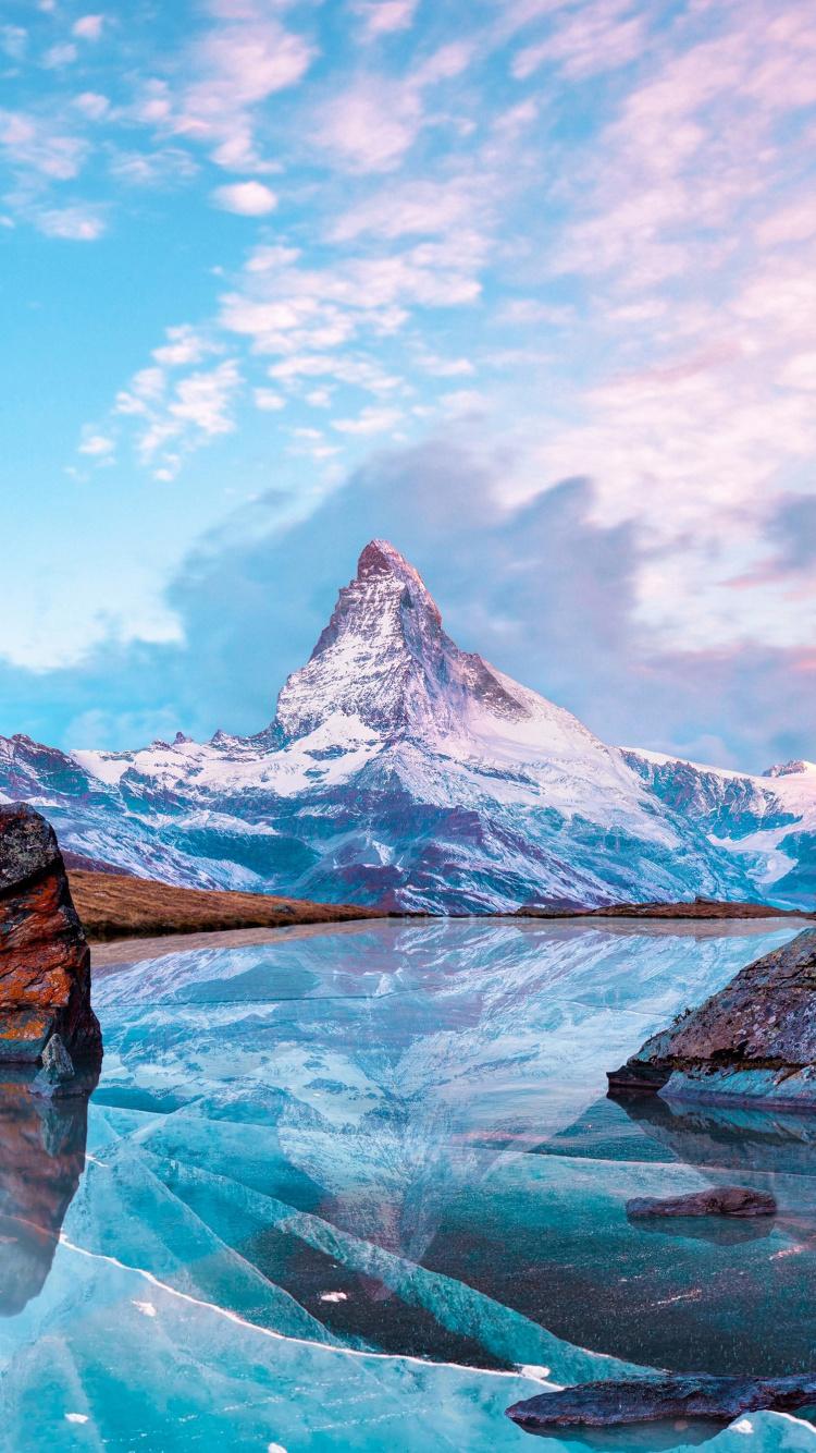 750x1334 Download Nature, frozen lake, reflection, Matterhorn, winter wallpaper, 750x iphone iPhone 8