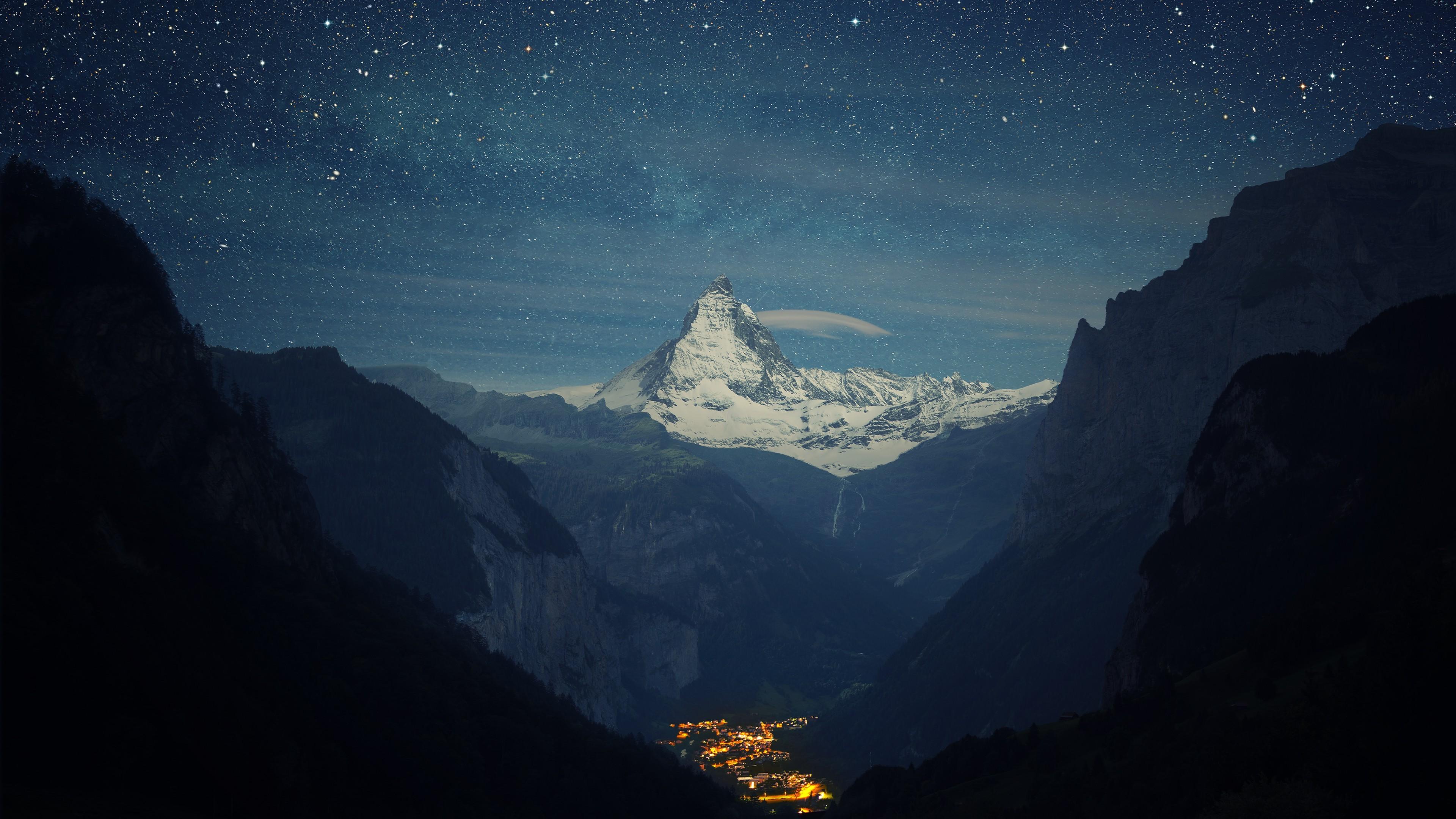 3840x2160 snow, Winter, Lights, Night, Stars, Landscape, Mountain, Matterhorn Wallpaper HD / Desktop and Mobile Background