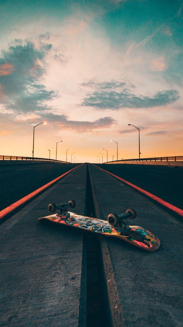 720x1280 Skateboard, road, marks, sunset, 720x1280 wallpaper. Skateboard picture, Skateboard photography, Skateboard wallpaper