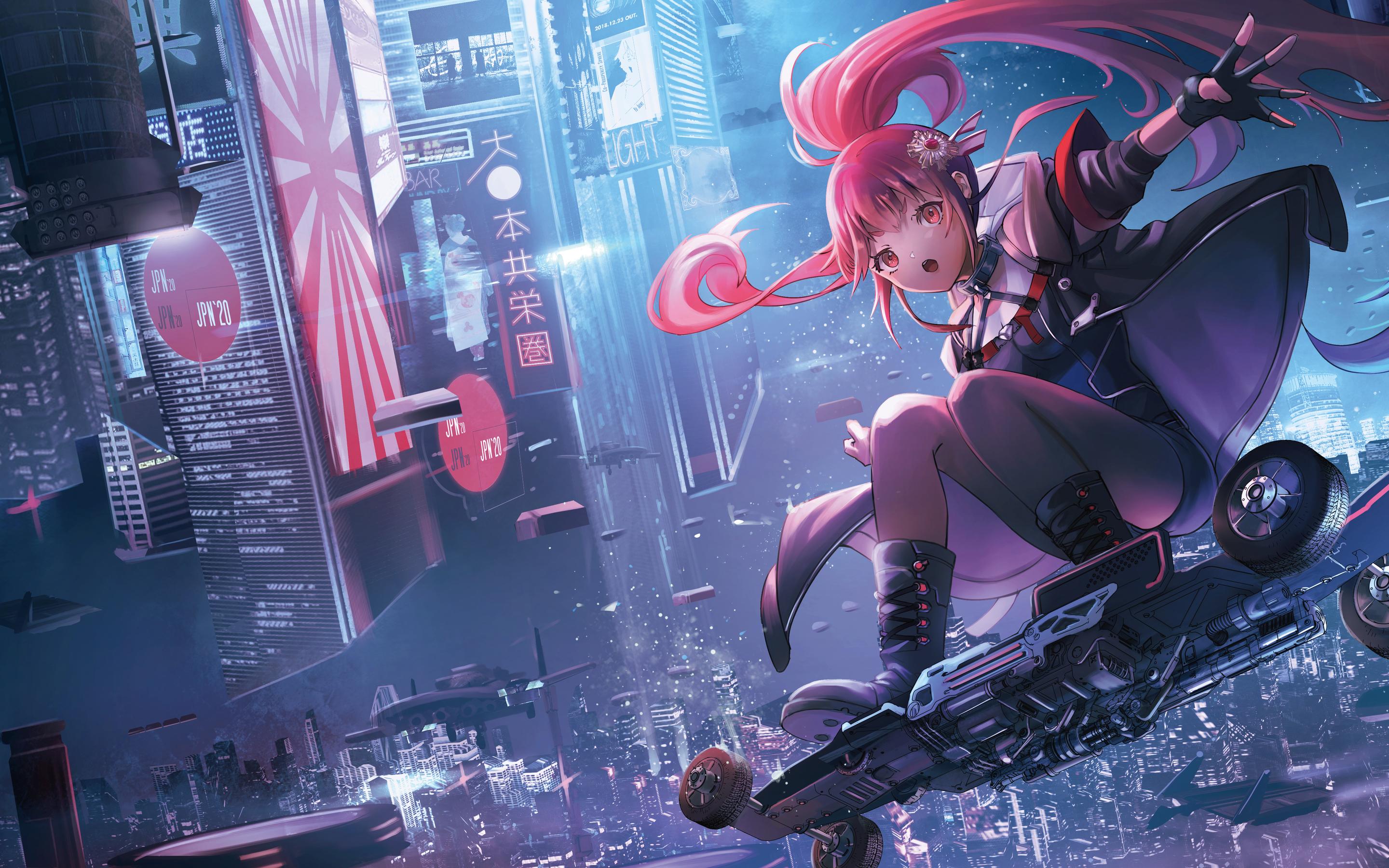 2880x1800 Anime Girl On Skateboard Scifi Macbook Pro Retina HD 4k Wallpaper, Image, Background, Photo and Picture
