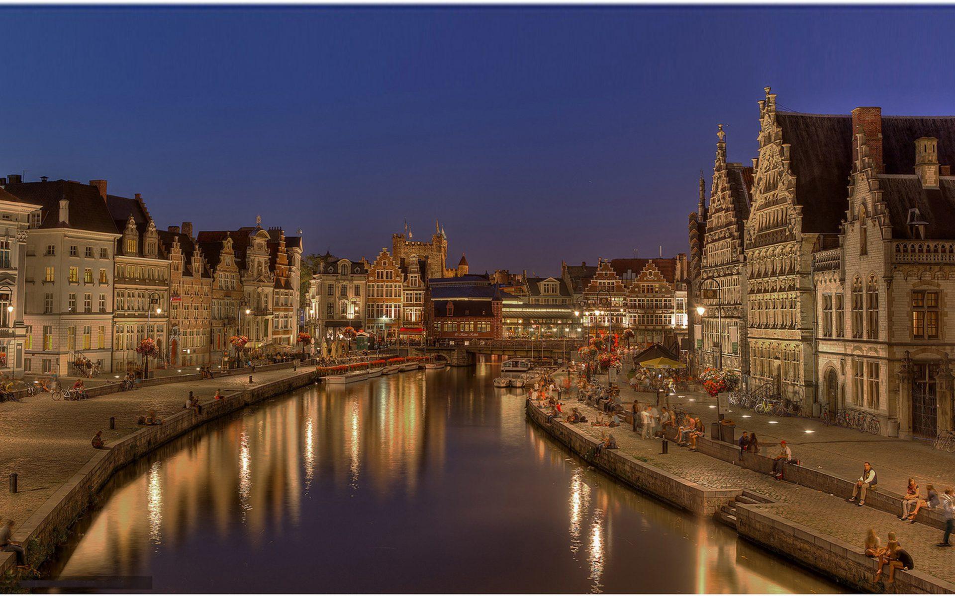 1920x1200 Ghent Flanders Belgium City Night Time Desktop Background Free Download For Windows :