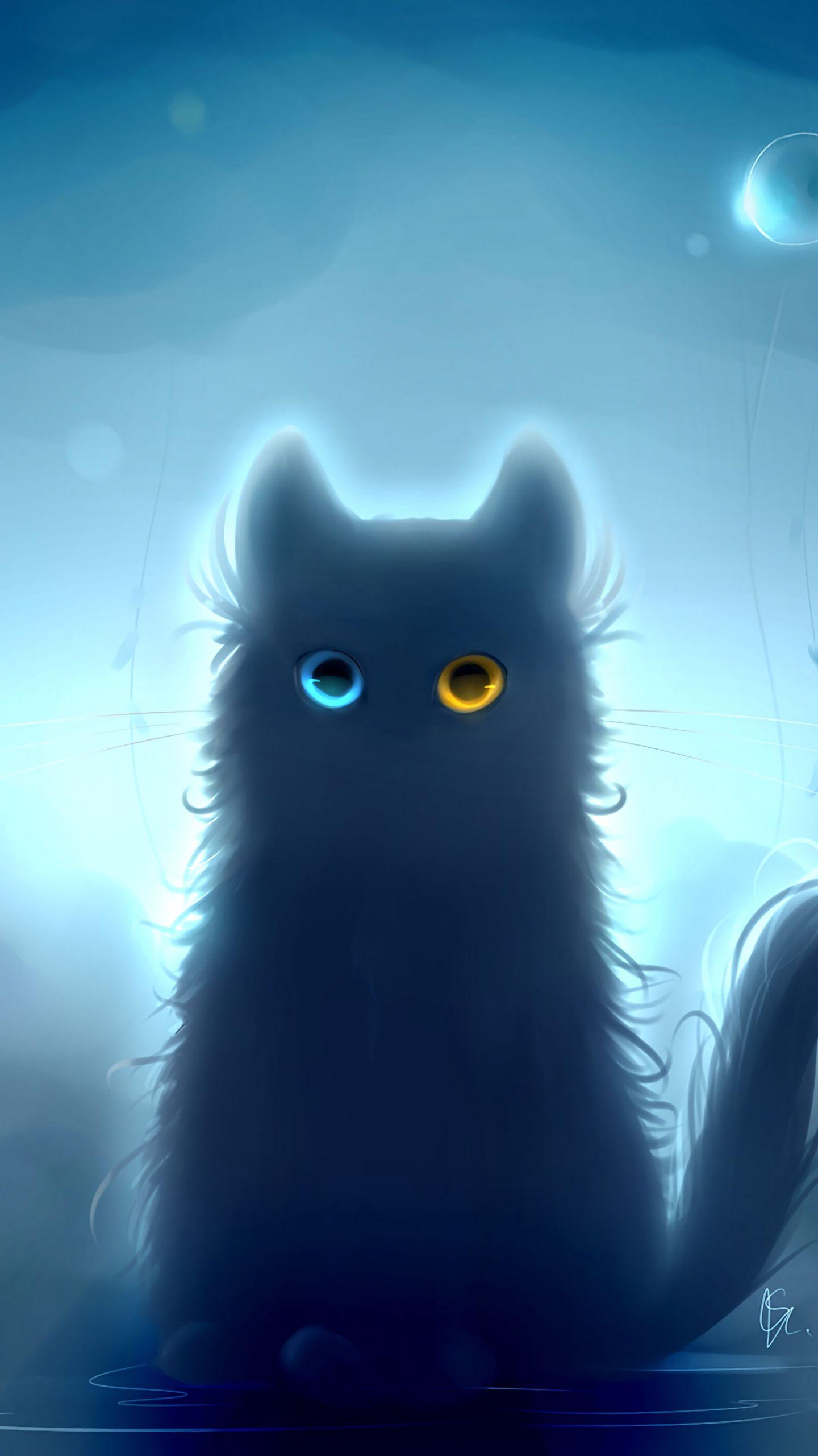 1440x2560 Black Cat Galaxy Wallpaper