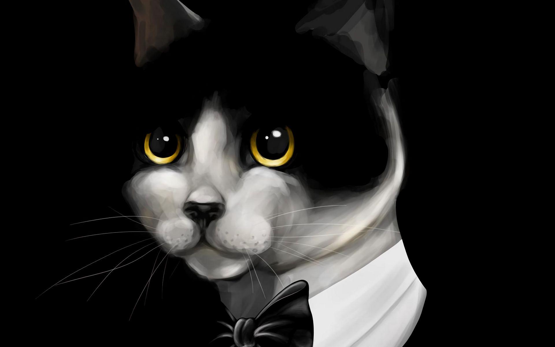 1920x1200 Download wallpaper 1920x1200 cat, tuxedo, pet, black, art widescreen 16:10 HD background