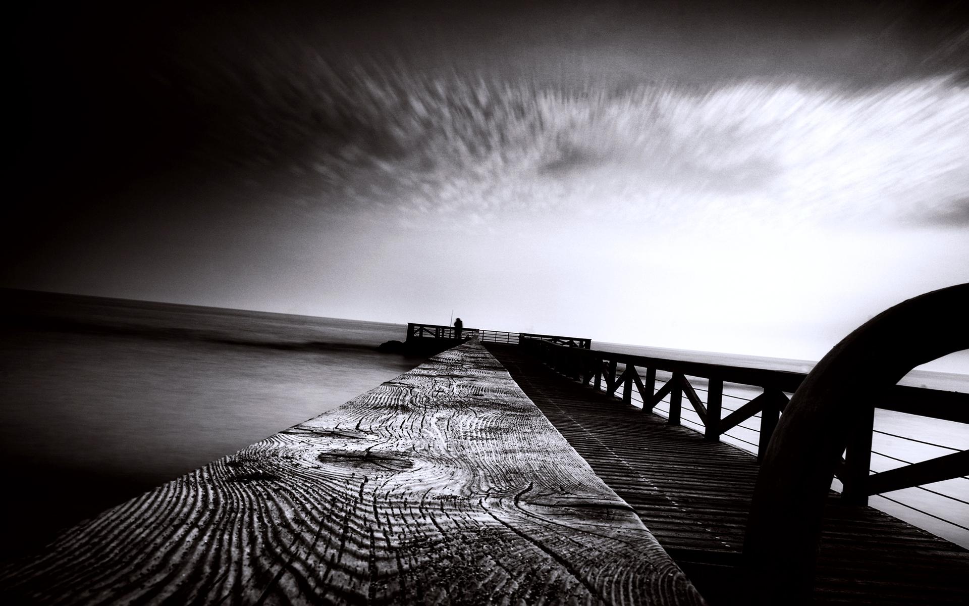 1920x1200 Black White Bridge Beach Picture Wallpaper HD / Desktop and Mobile Background