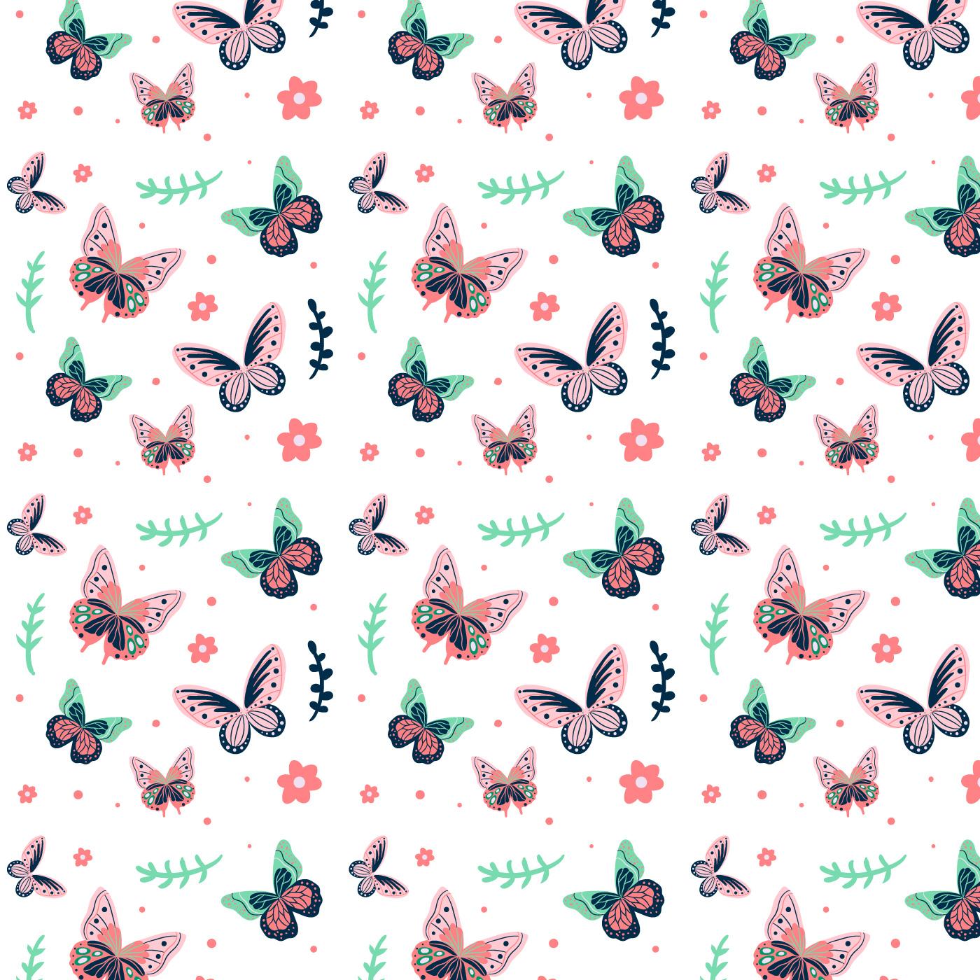 1400x1400 Butterfly Pattern With Leaves And Flowers