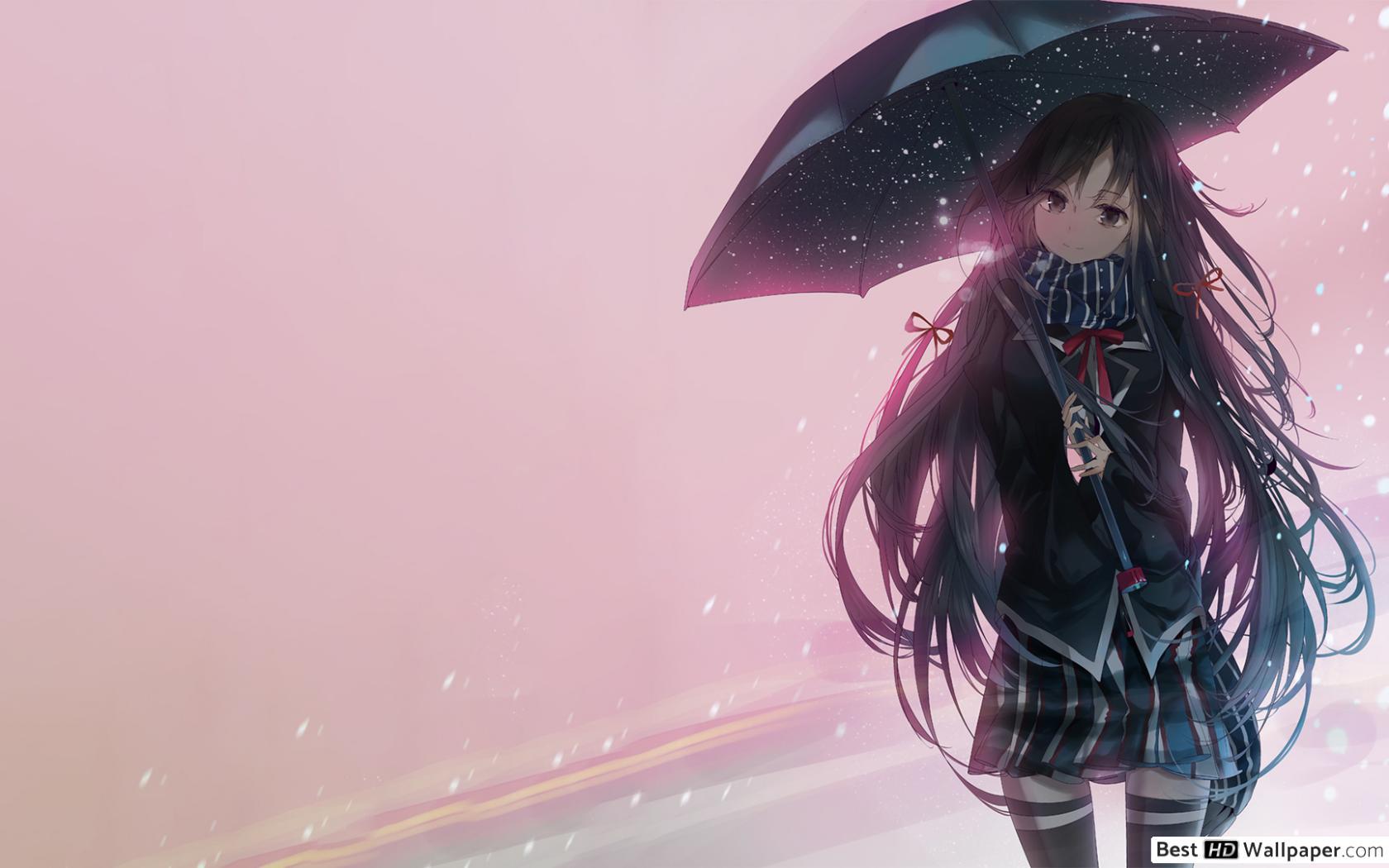 1680x1050 Oregairu Yukino, Raining HD wallpaper download