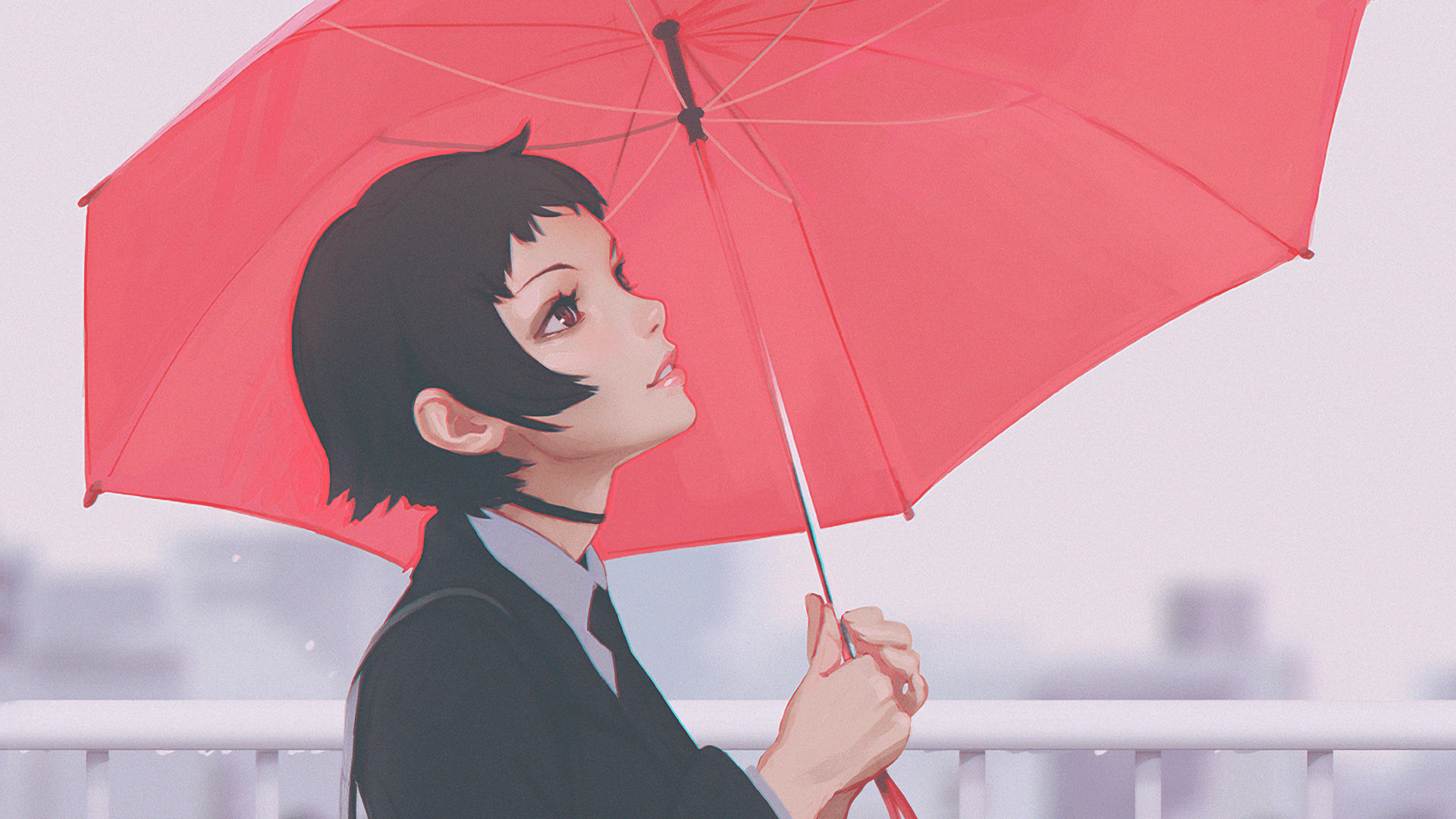 1920x1080 #umbrella, #Ilya Kuvshinov, #emotion, #rain, wallpaper. Mocah HD Wallpaper