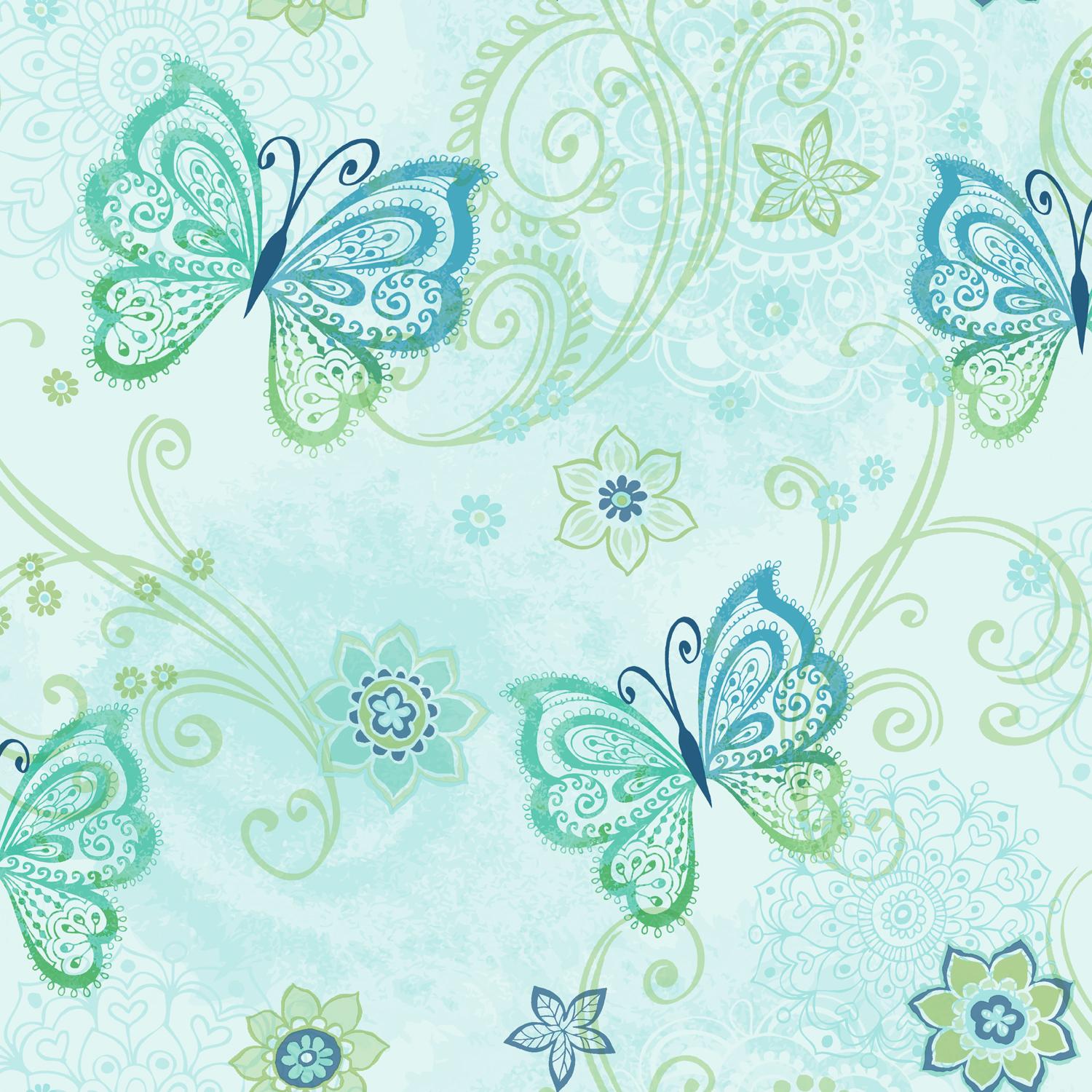 1500x1500 Fantasia Blue Boho Butterflies Scroll Wallpaper. Wallpaper And Borders. The Mural Store