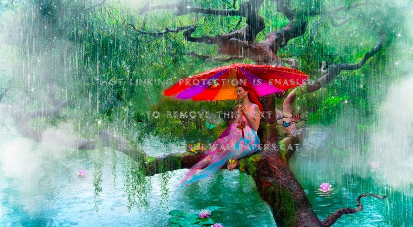 1750x965 rainy day girl art female umbrella digital