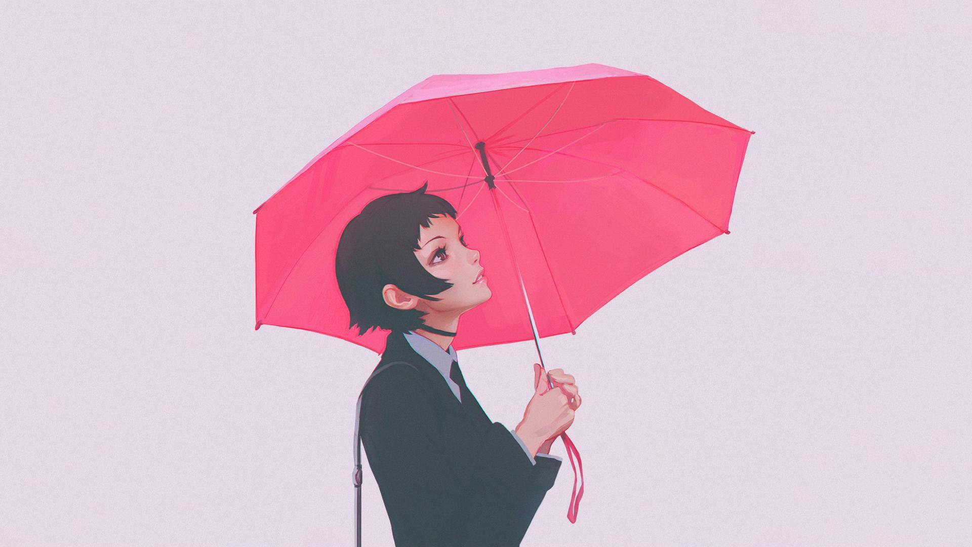1920x1080 Anime Girl with Red Umbrella [1920 x 1080]: wallpaper