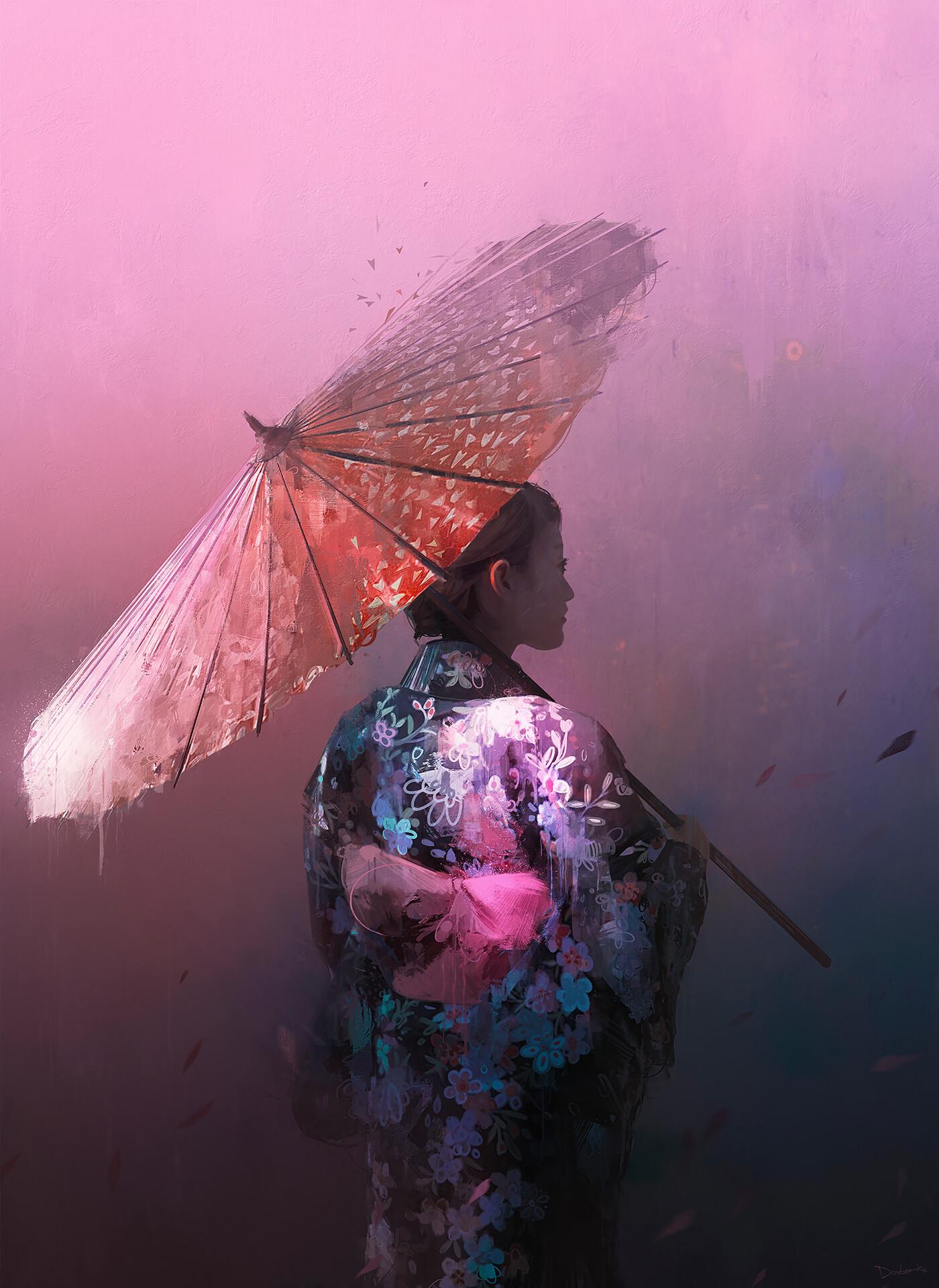 1400x1920 Thomas Dubois Women Japanese Clothes Ribbon Pink Ribbon Artwork Portrait Display Umbrella Back Dress Wallpaper:1400x1920