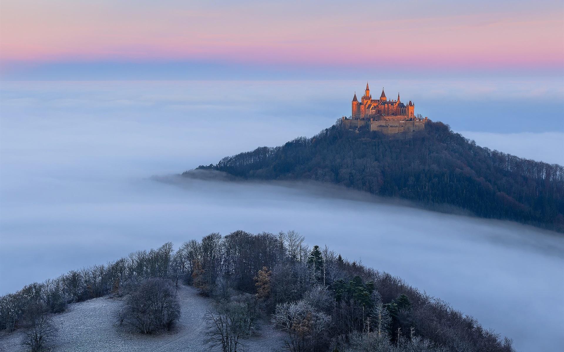 1920x1200 Wallpaper Germany, Castle Hohenzollern, autumn, fog, trees 1920x1200 HD Picture, Image