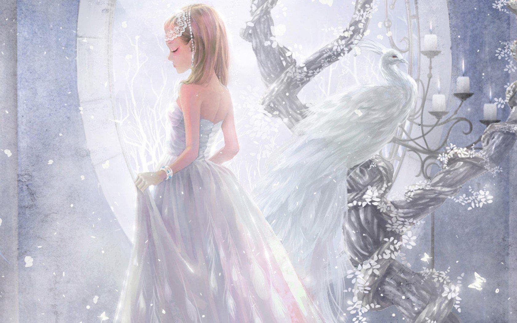 1680x1050 anime, Girl, Bracelet, Candles, White, Peacock, Princess Wallpaper HD / Desktop and Mobile Background