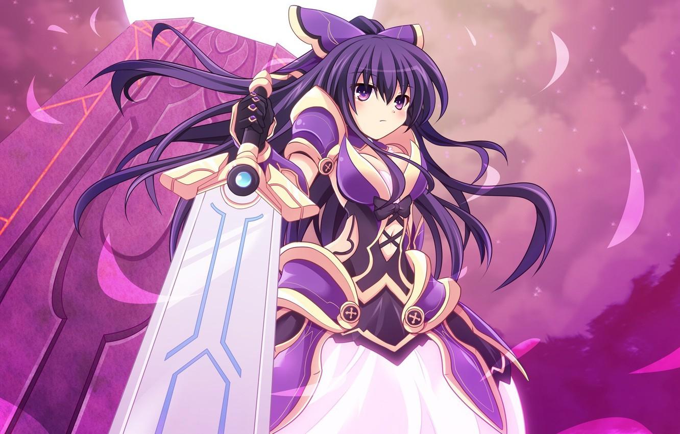 1332x850 Wallpaper girl, moon, sword, game, sky, anime, asian, Princess, film, cute, armour, warrior, manga, japanese, oriental, asiatic image for desktop, section сёнэн