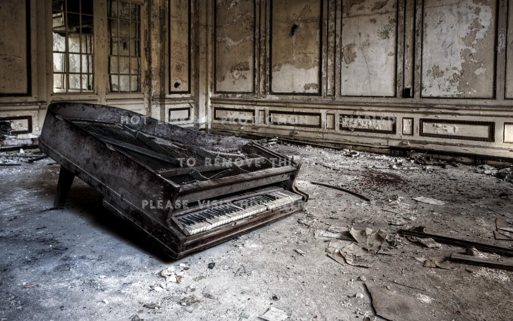 1680x1050 abandoned piano decayed fragmented room