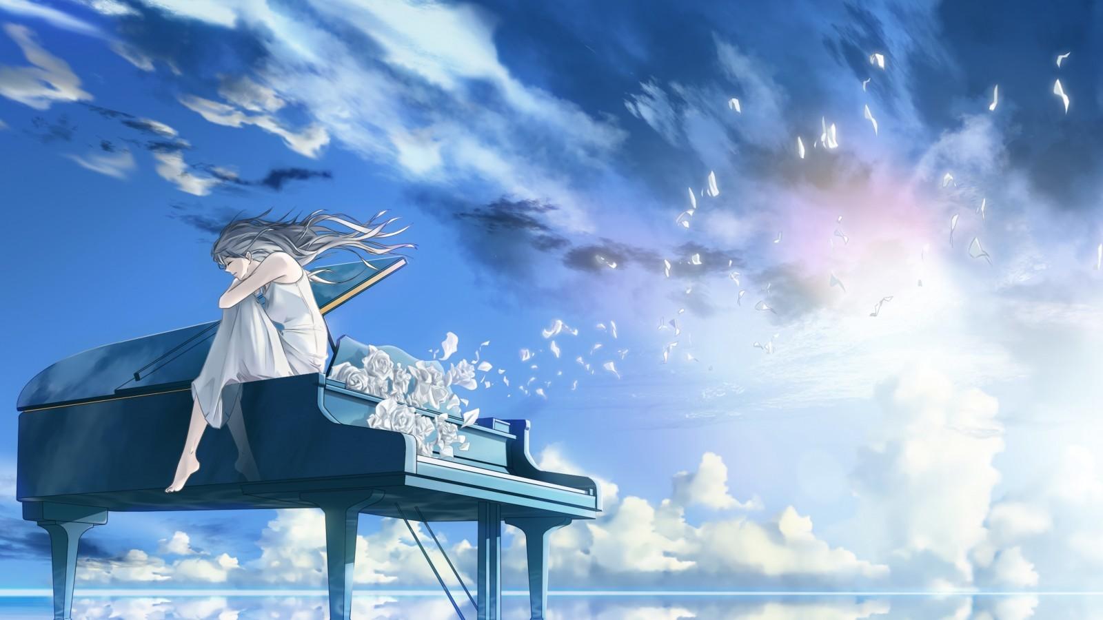 Download Music Anime Girl Playing Piano Wallpaper | Wallpapers.com