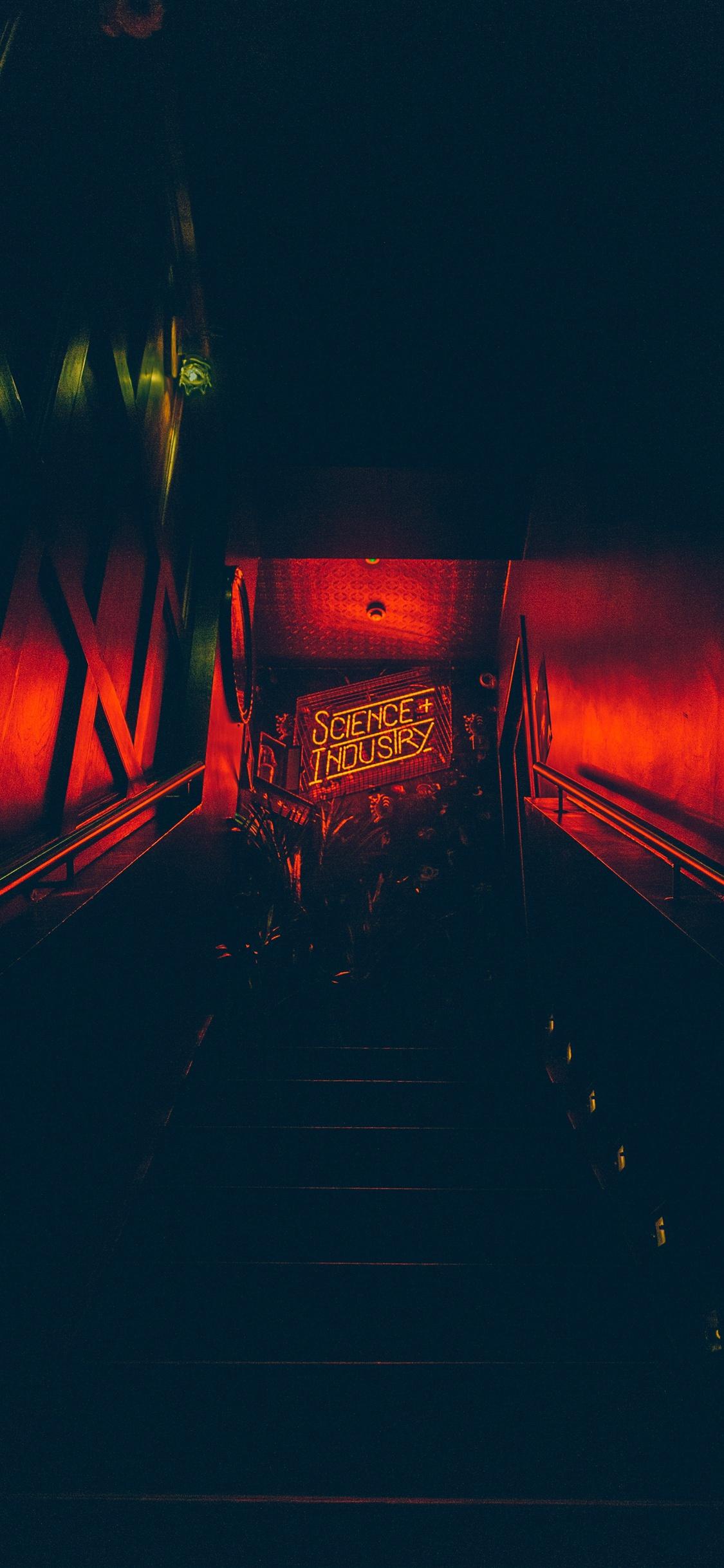 1125x2436 Neon lights, stairs, darkness iPhone XS Max, X 3GS wallpaper download