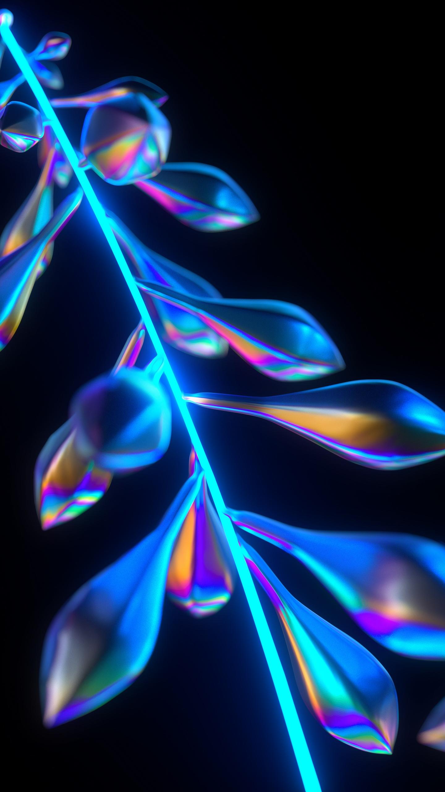 1440x2560 Neon Wallpaper 4K, Leaves, 3D, CGI