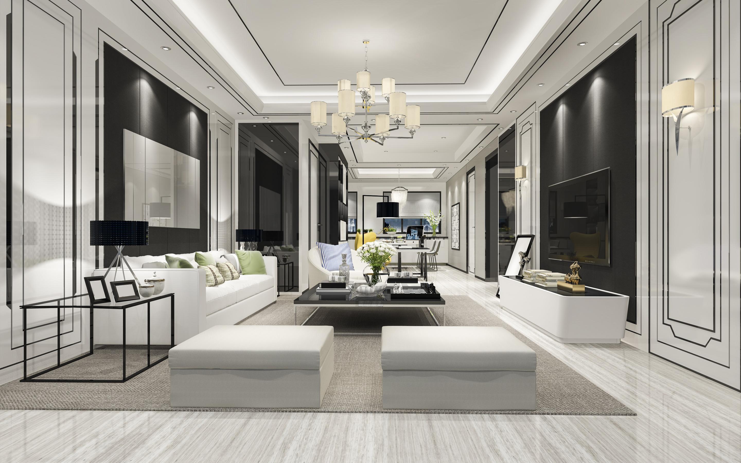 2880x1800 Download wallpaper stylish modern interior design, living room, modern classic style, white wooden floor, living room project, white living room for desktop with resolution 2880x1800. High Quality HD picture wallpaper