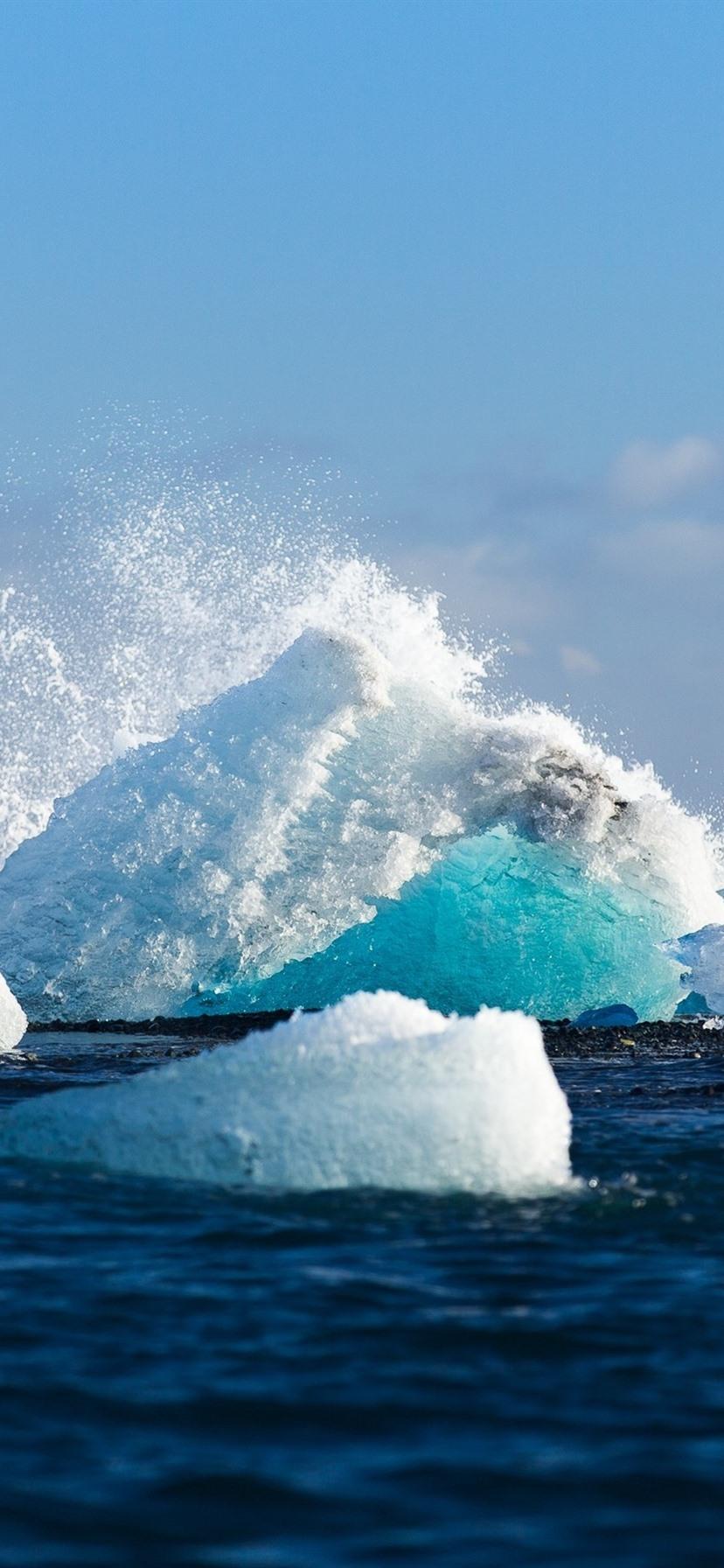 828x1792 Ice, Iceberg, Sea, Water Splash 828x1792 IPhone 11 XR Wallpaper, Background, Picture, Image