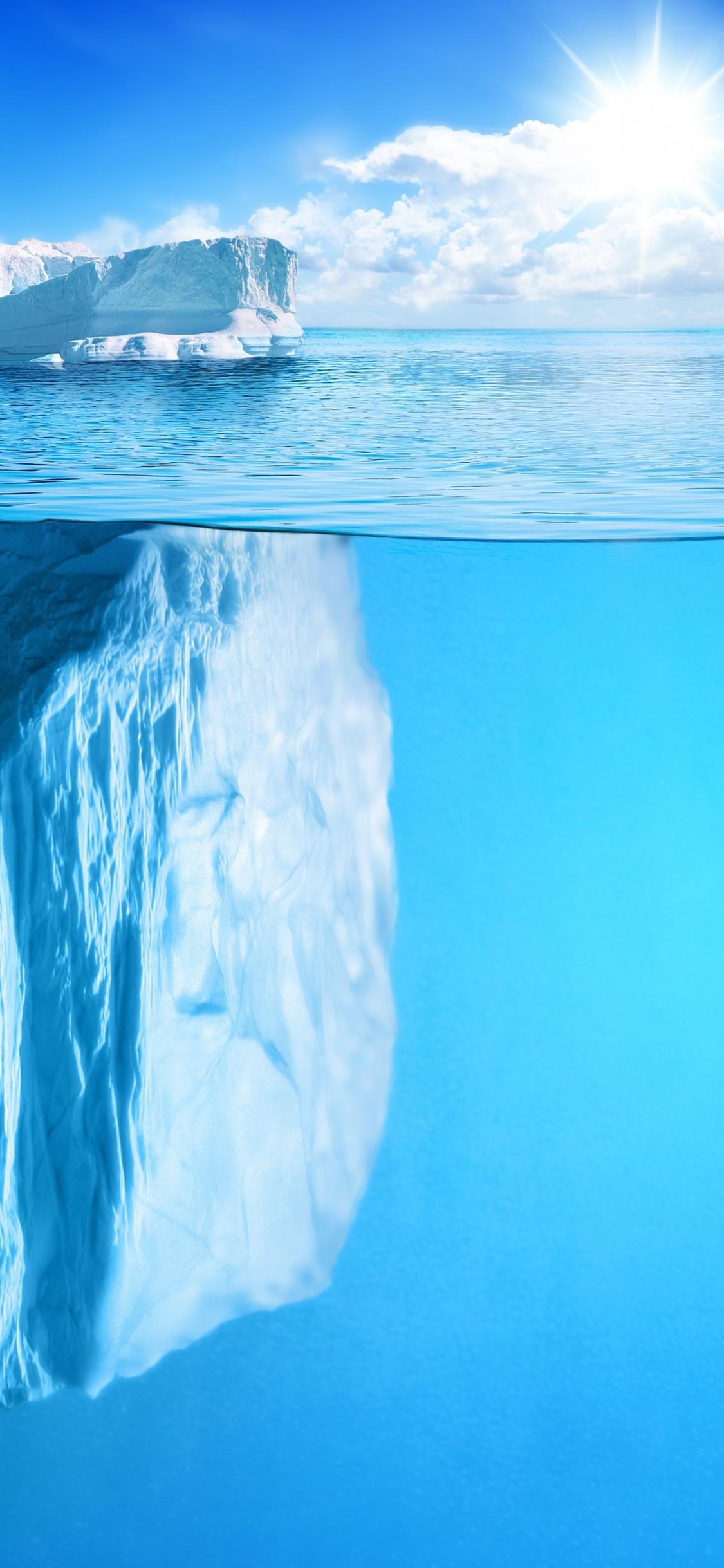 1125x2436 Download 1125x2436 Iceberg, Underwater, Sunlight, Sky, Ocean Wallpaper for iPhone 11 Pro & X