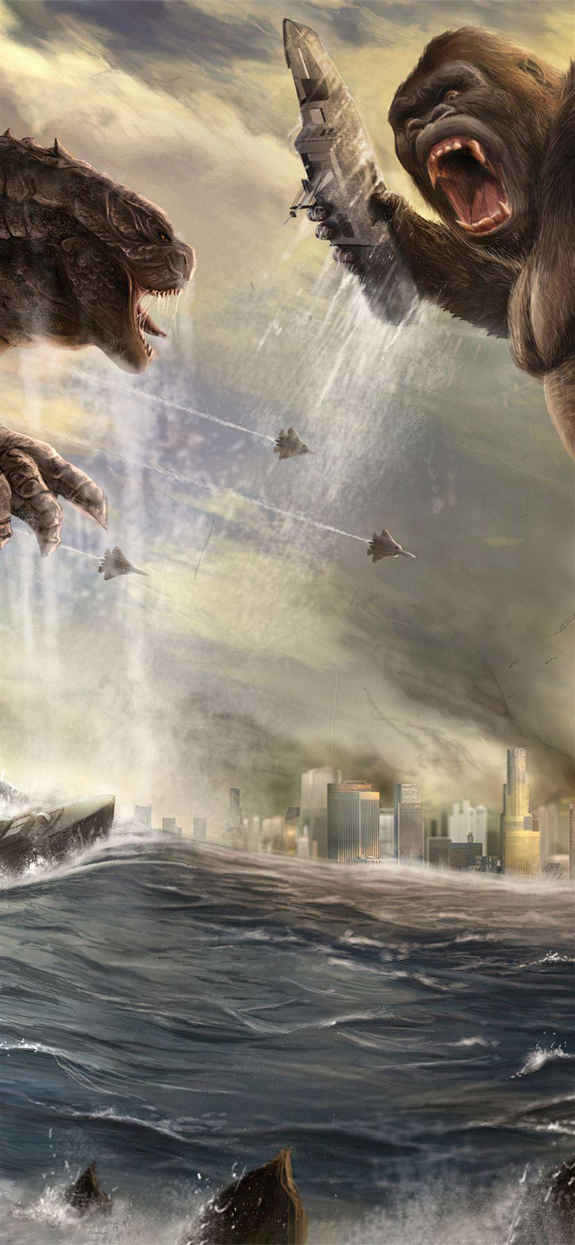 828x1792 godzilla vs king kong 4k iPhone 11 Wallpaper Free Download