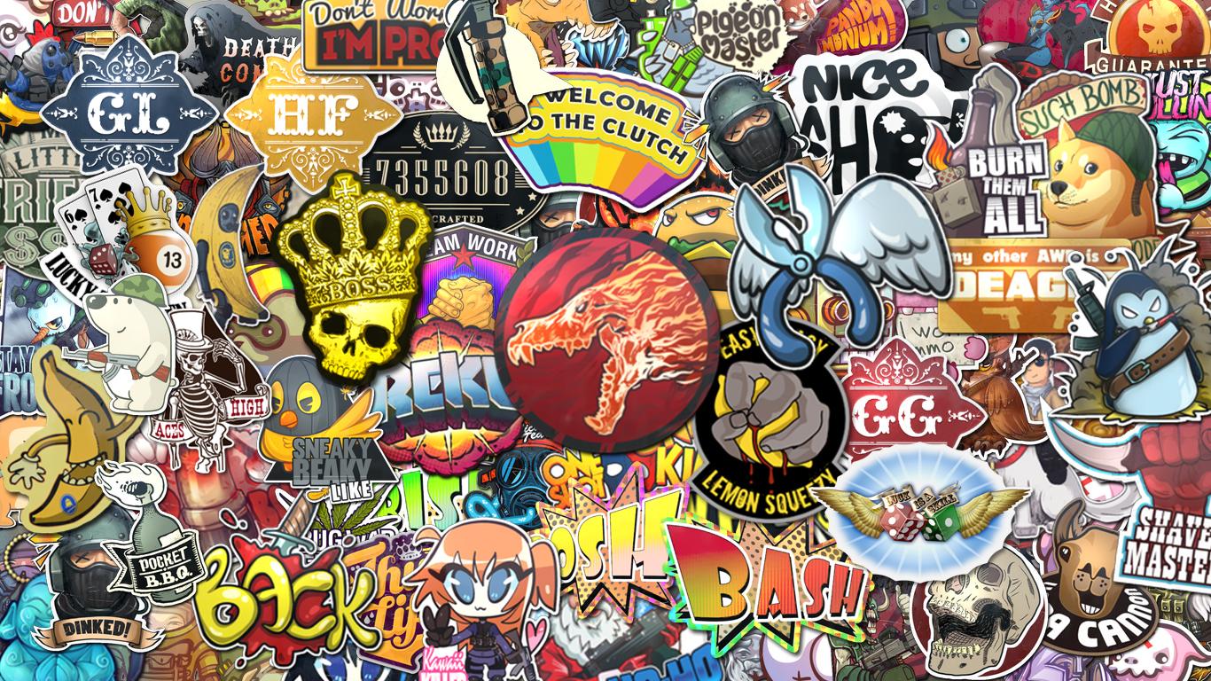 1366x768 CS GO Sticker Wallpaper