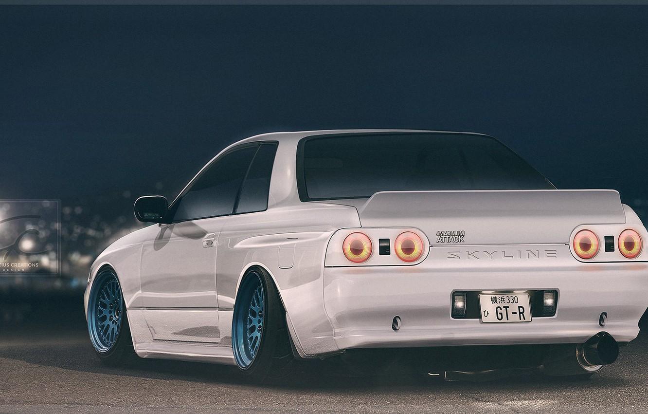 1332x850 Wallpaper white, Auto, Machine, Nissan, Skyline, Nissan Skyline, Rendering, Nissan Skyline R Christer Stormark, by Christer Stormark, R32 Skyline White Edition. Clean, R32 Skyline image for desktop, section nissan
