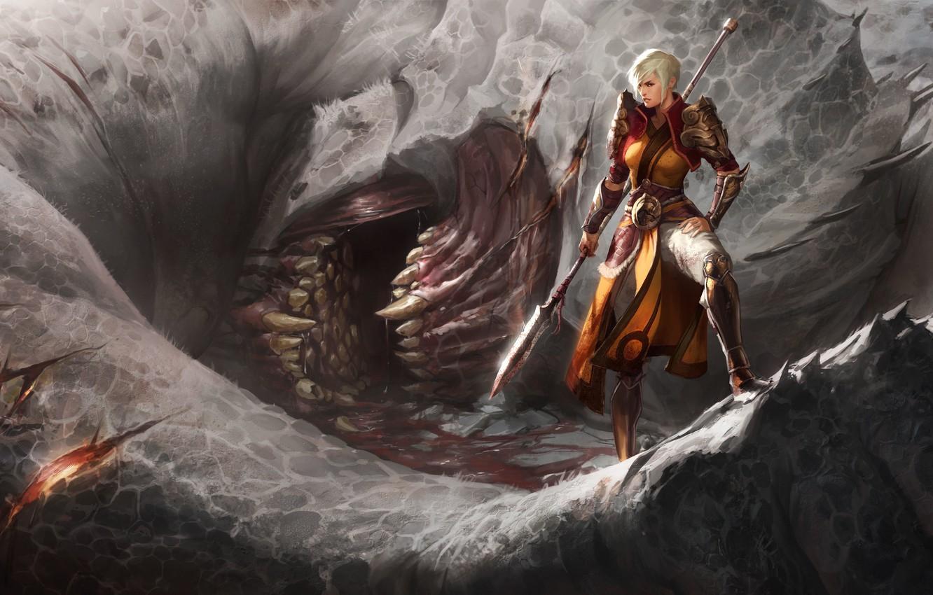 1332x850 Wallpaper girl, monster, art, spear, the corpse, diablo monk, Esben Lash Rasmussen image for desktop, section игры