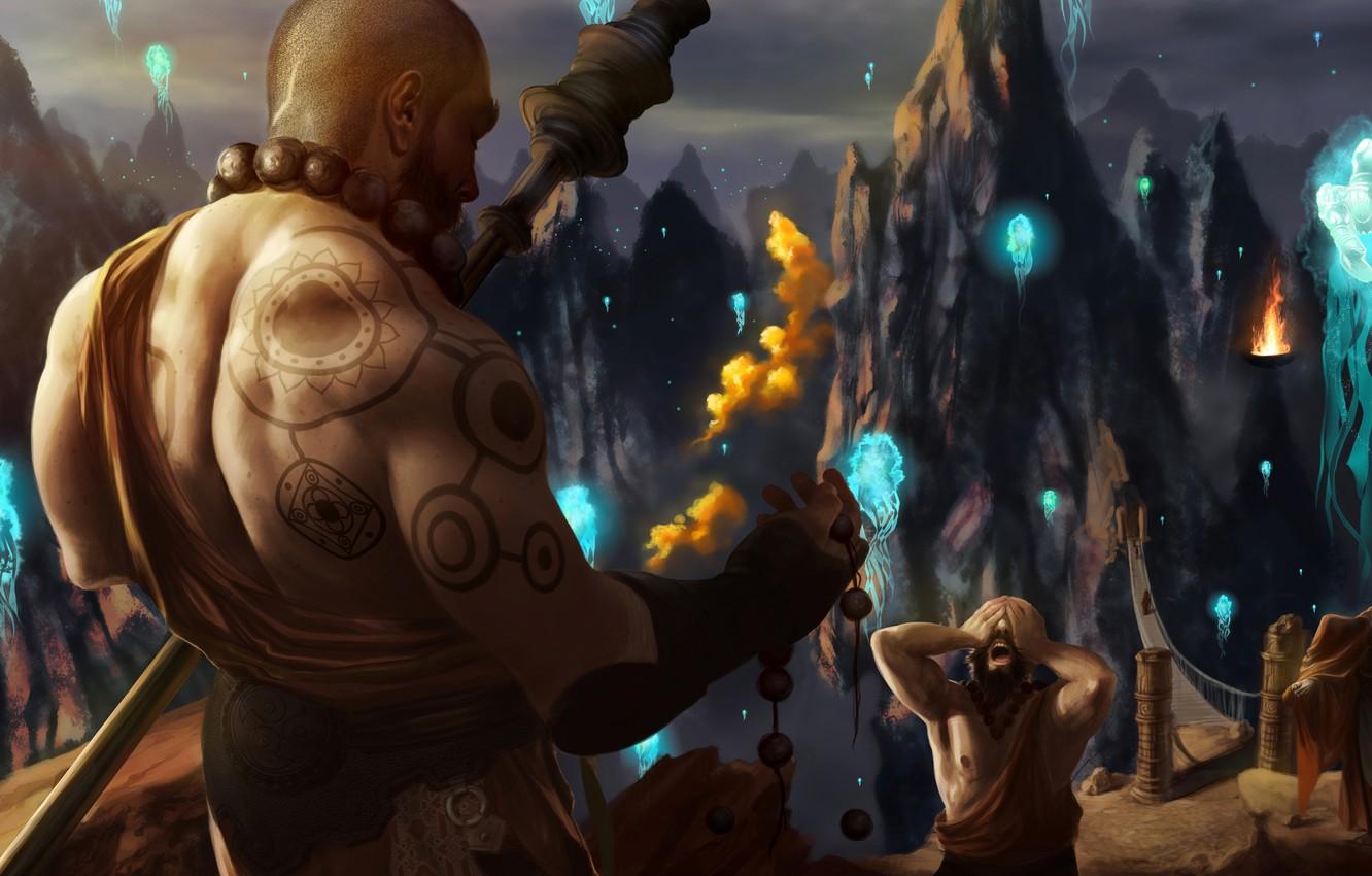 1332x850 Wallpaper mountains, tattoo, monk, diablo - for desktop, section игры