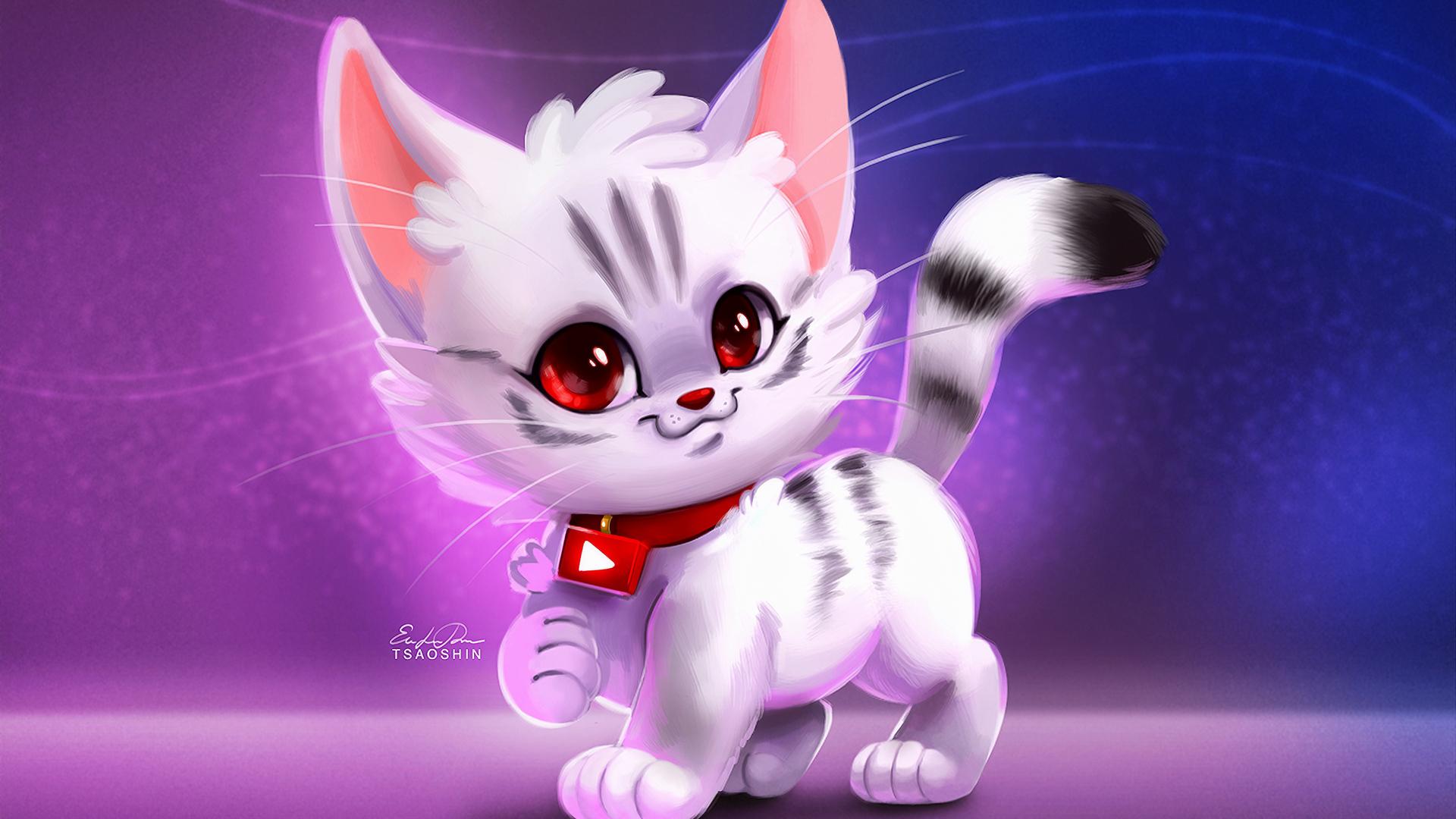 1920x1080 Cute Kitty Digital Art Laptop Full HD 1080P HD 4k Wallpaper, Image, Background, Photo and Picture