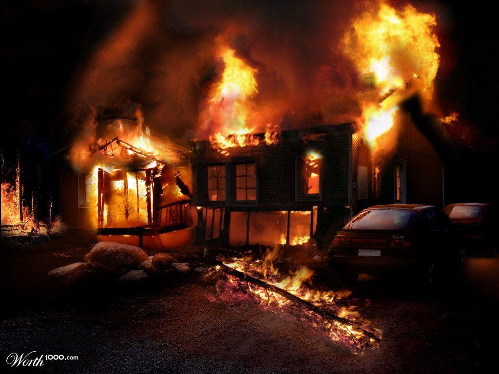 1024x768 House Burning Wallpaper