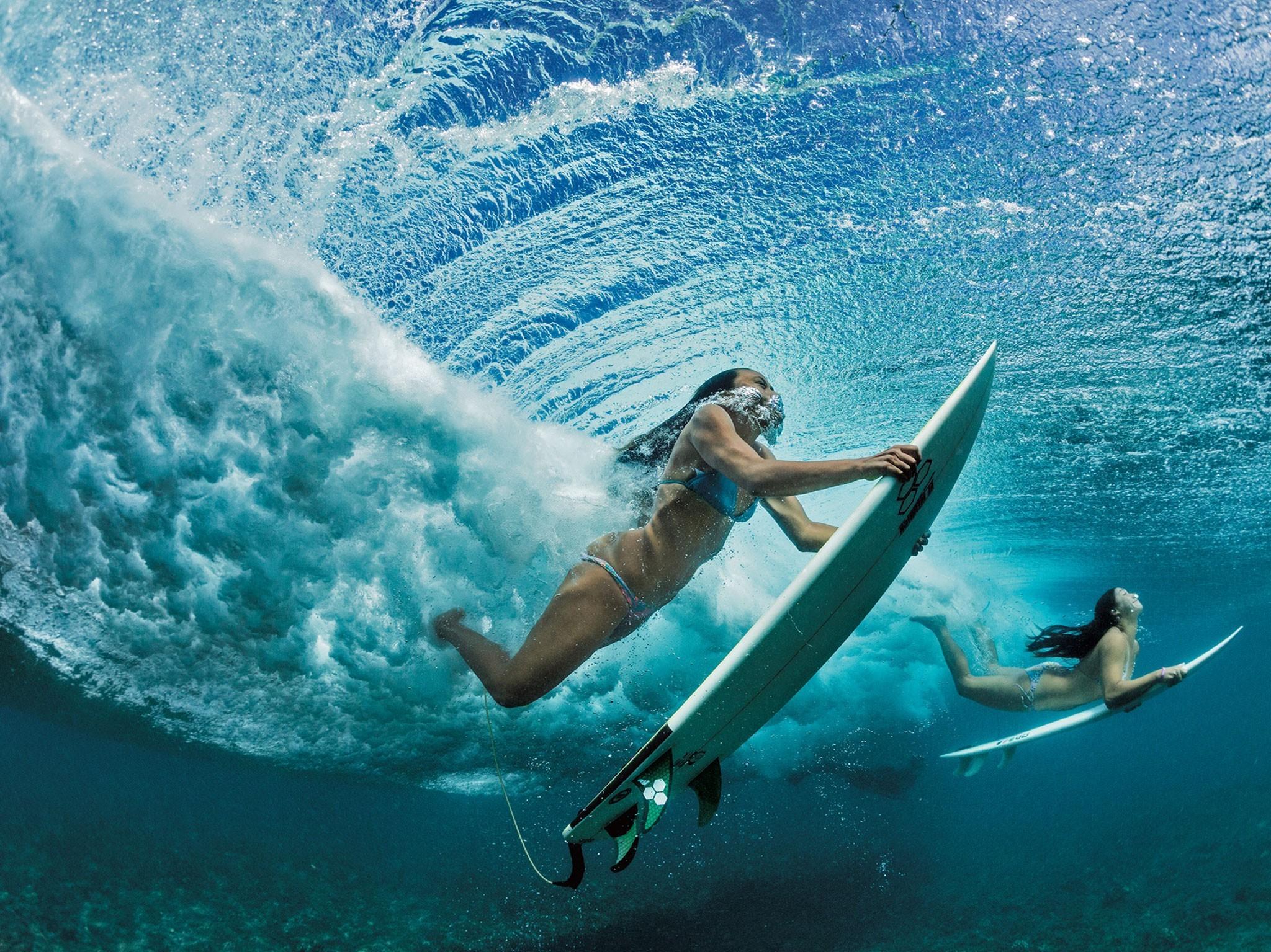 2048x1535 nature, Women, Surfing, Sea, Landscape Wallpaper HD / Desktop and Mobile Background