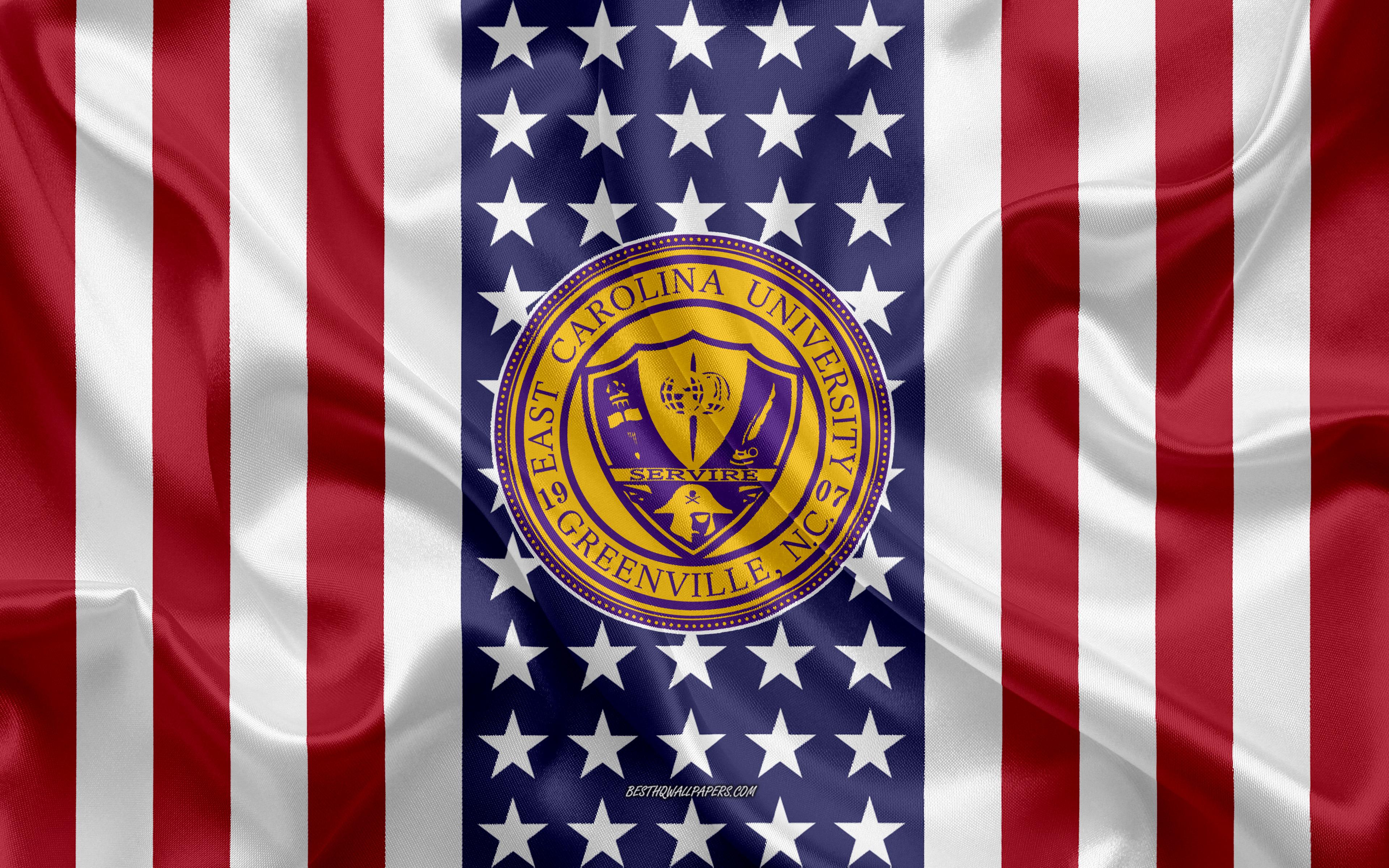 3840x2400 Download wallpaper East Carolina University Emblem, American Flag, East Carolina University logo, Greenville, North Carolina, USA, East Carolina University for desktop with resolution 3840x2400. High Quality HD picture wallpaper