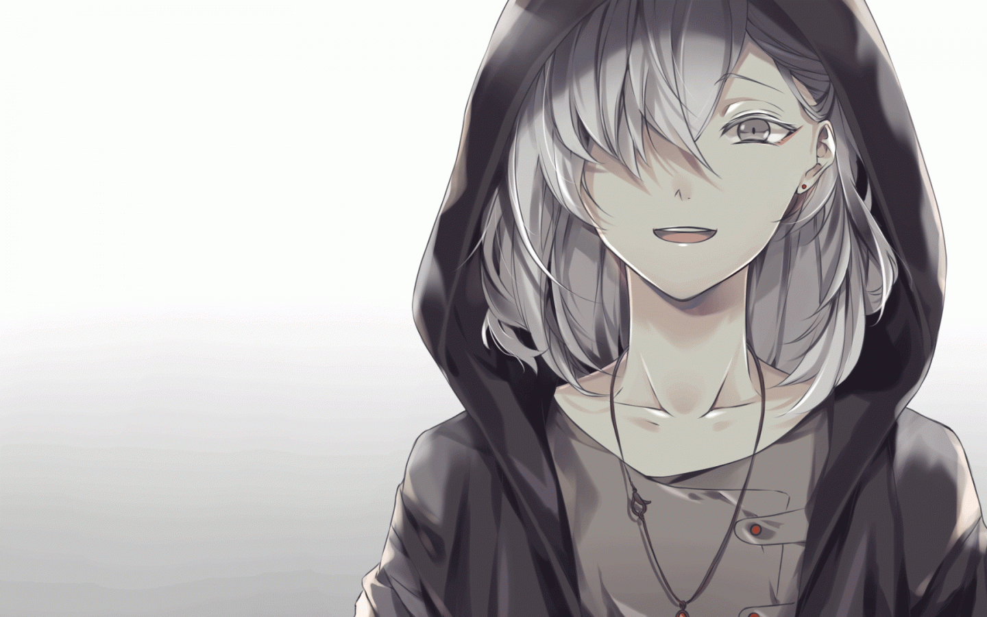 1440x900 Download 1440x900 Anime Boy, White Hair, Hoodie, Smiling, Necklace, Gray Eyes Wallpaper for MacBook Pro 15 inch, MacBook Air 13 inch