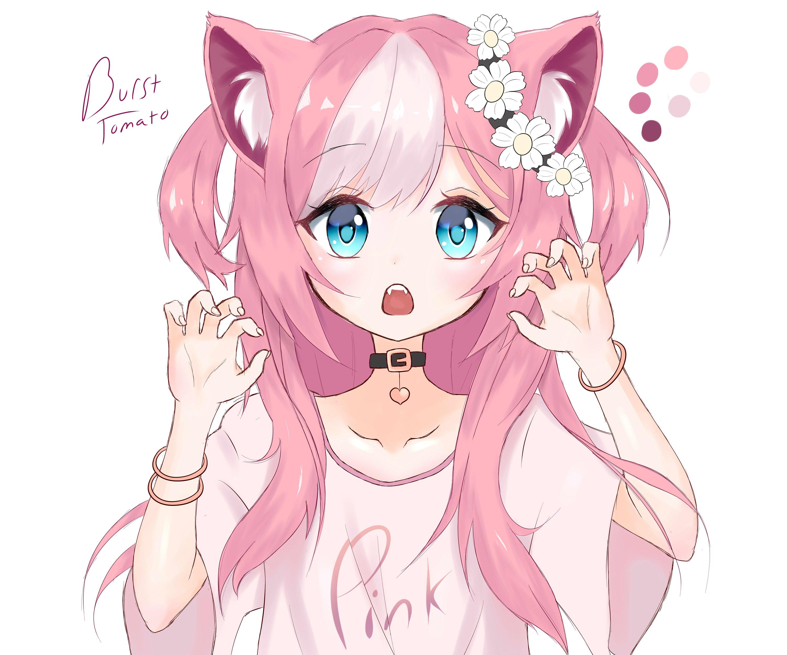 Cute anime cat girl pink