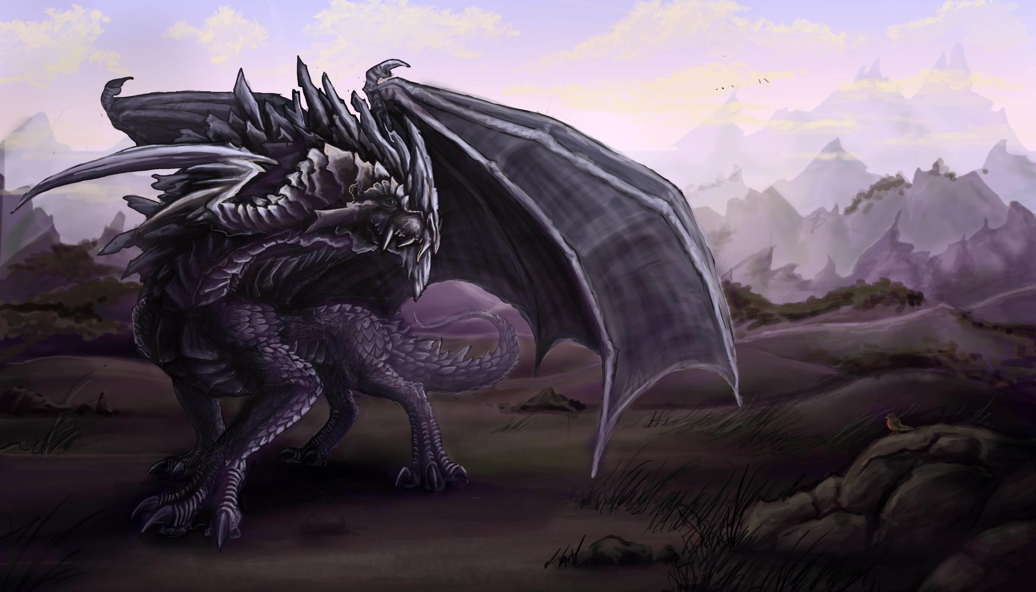 3499x2000 Black Dragon Wallpaper background picture