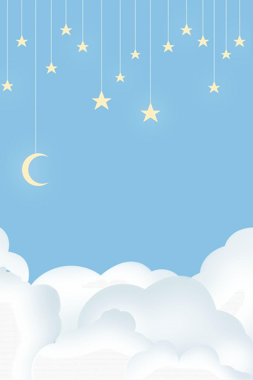 960x1440 Blue Hand Drawn School Clouds Moon Stars Background Material. Star background, Baby photography backdrop, Stars and moon