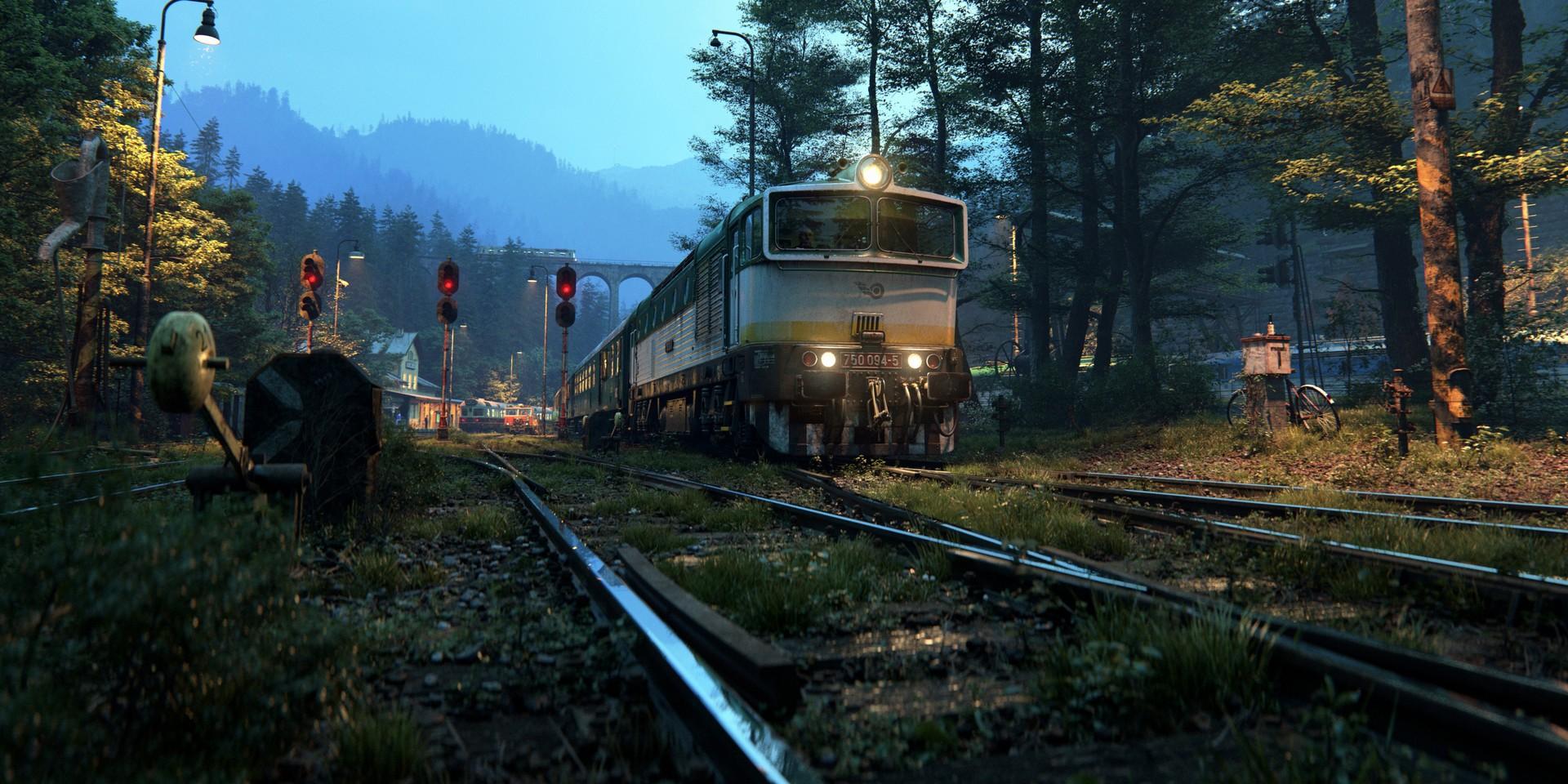 1920x960 Desktop Wallpaper Train, Railroad, Night, Art, HD Image, Picture, Background, Fs5xqu