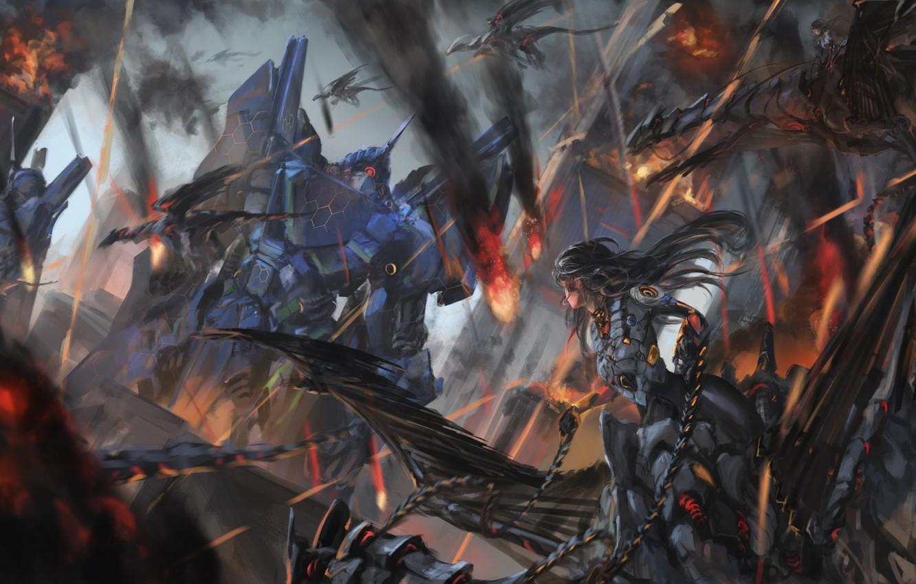 1332x850 Wallpaper girl, robot, anime, warrior, art image for desktop, section арт