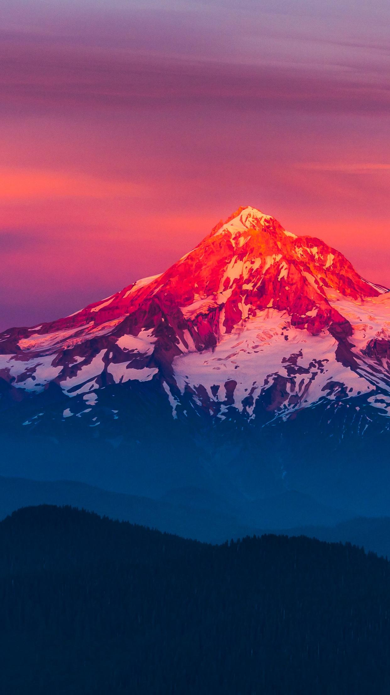 1242x2208 Mount Hood Wallpaper 4K, Oregon, Alpenglow, Sunset, Pink sky, Nature