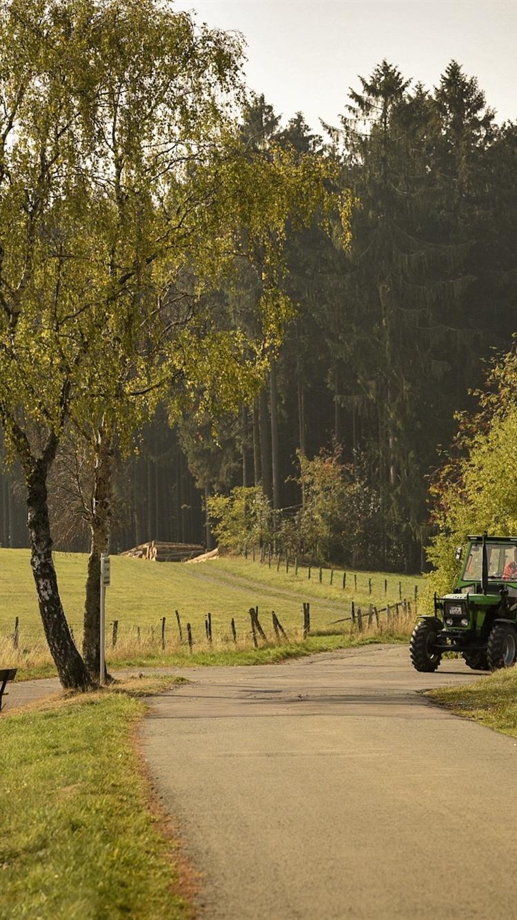 750x1334 Countryside, Trees, Road, Tractor 750x1334 IPhone 8 7 6 6S Wallpaper, Background, Picture, Image