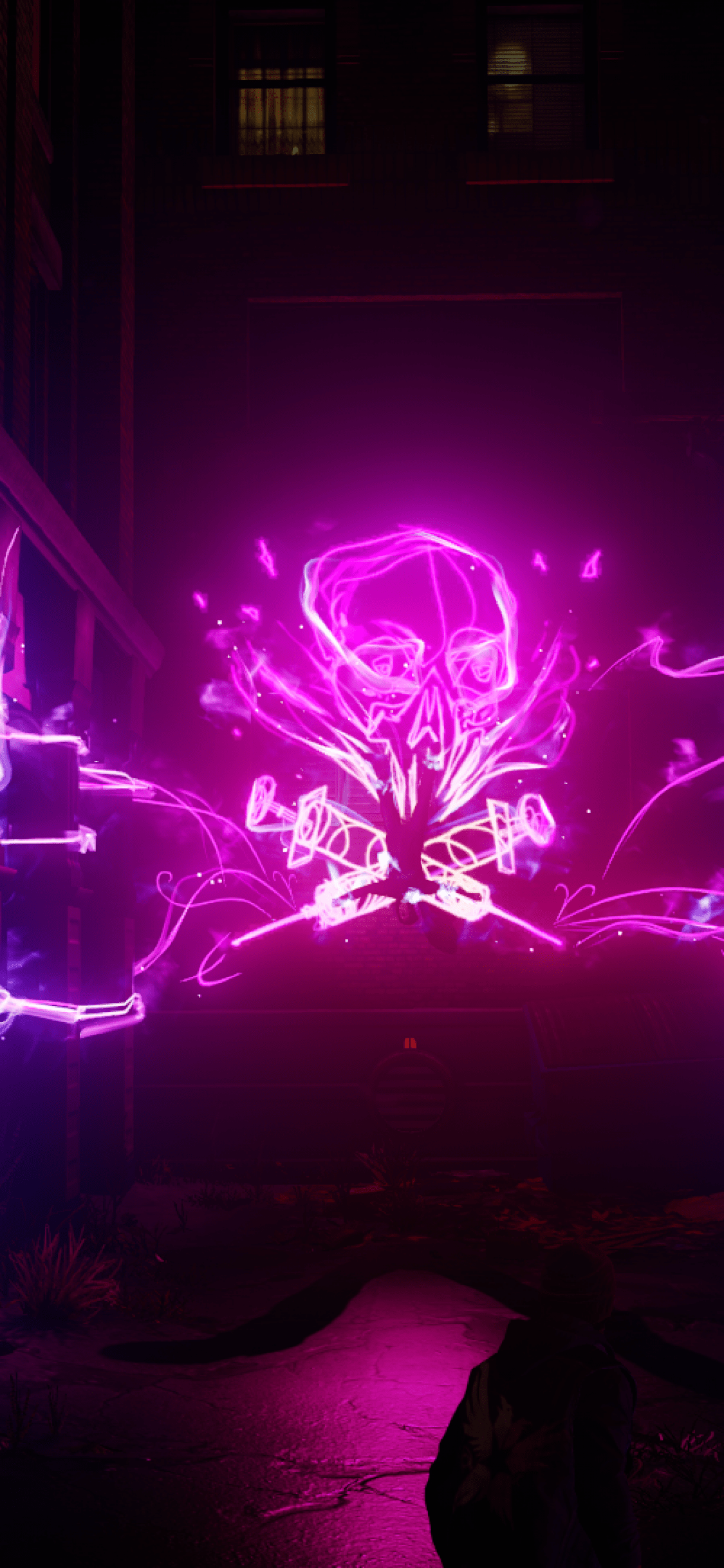 1125x2436 Download 1125x2436 Infamous: Second Son, Back Street, Neon Skull, Light Wallpaper for iPhone 11 Pro & X