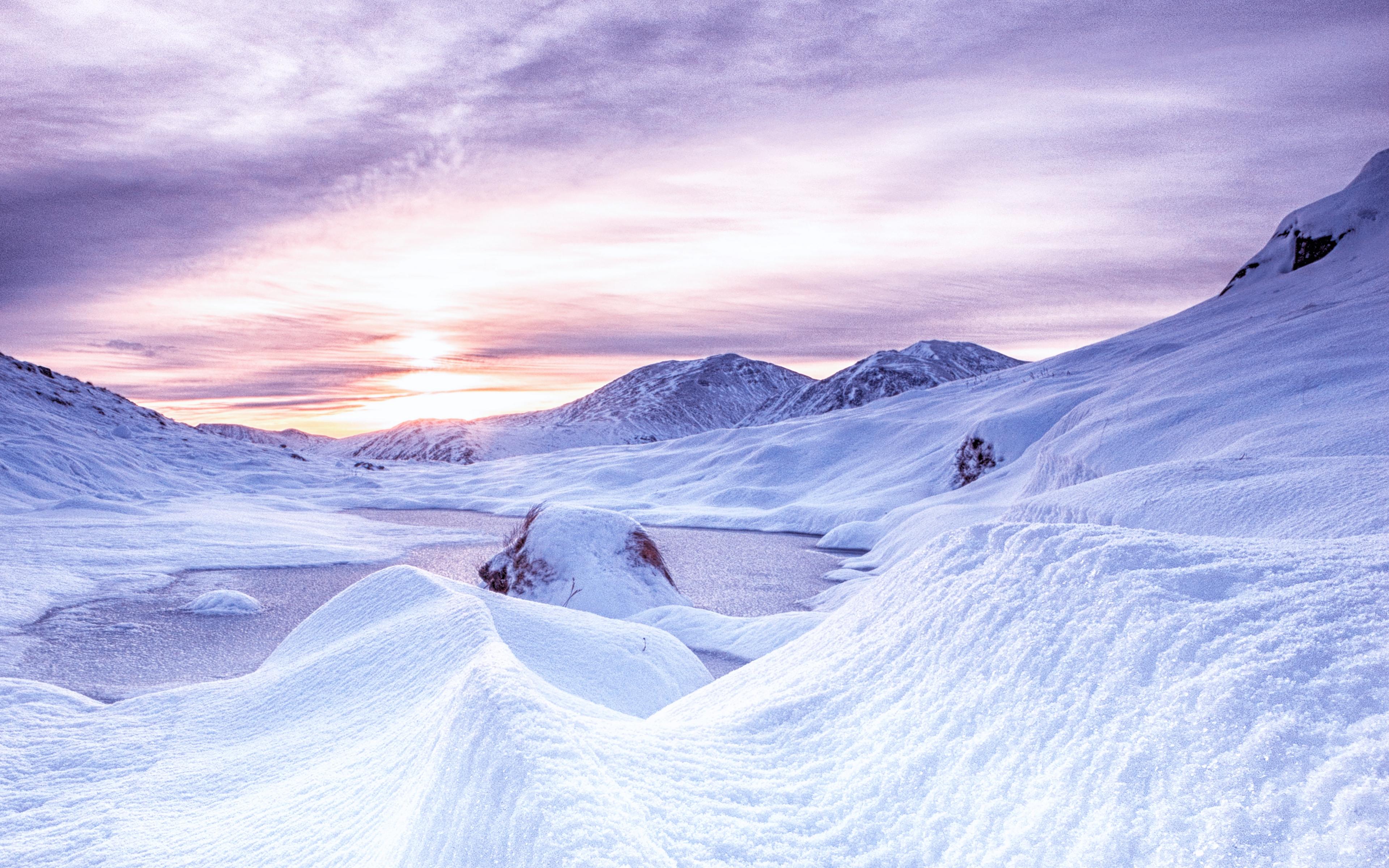 3840x2400 Wallpaper Snow, Mountains, Dawn, Scotland Winter Wallpaper HD