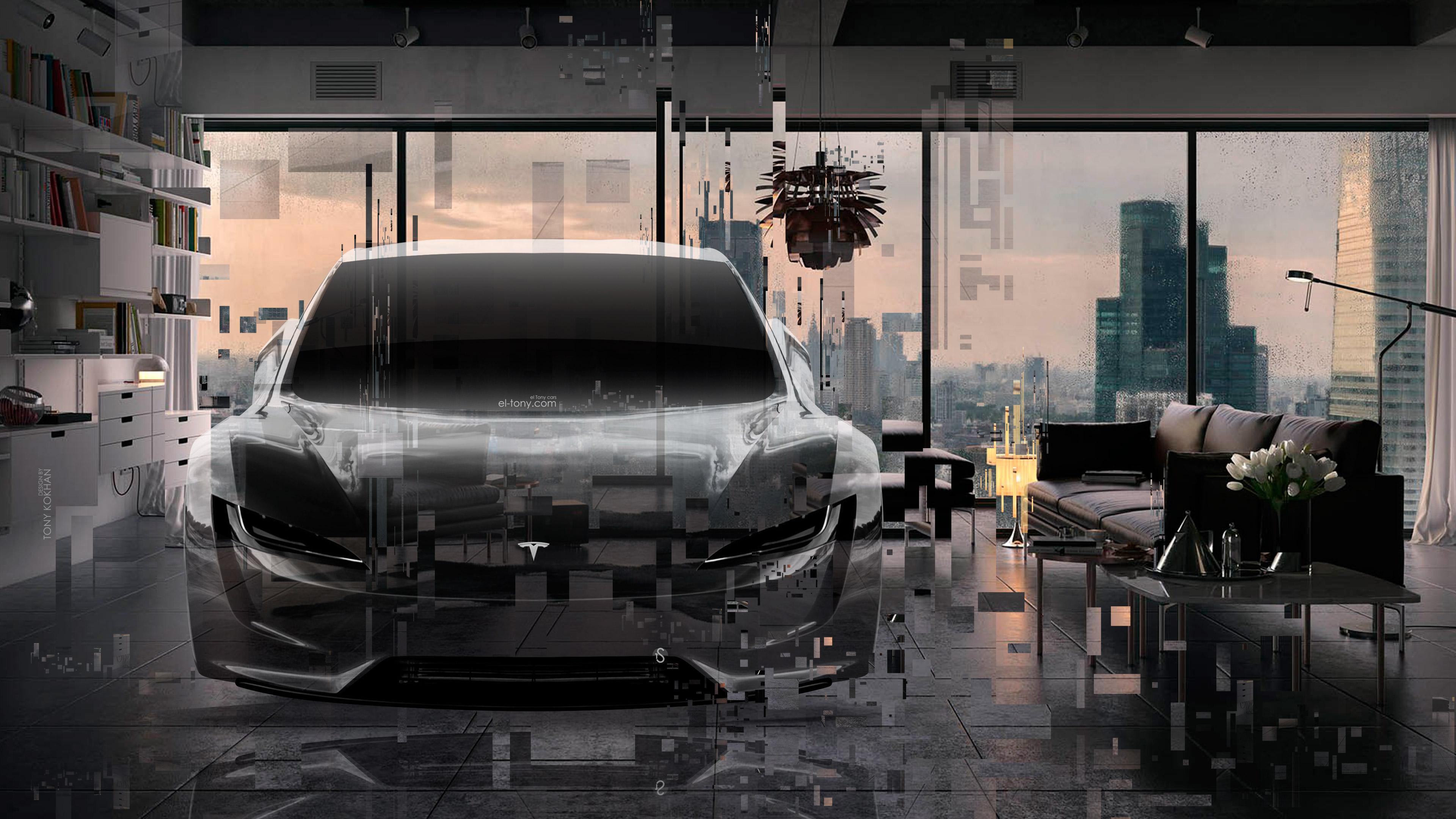 3840x2160 TESLA ROADSTER CRYSTAL HOME FLY ART CAR 2017